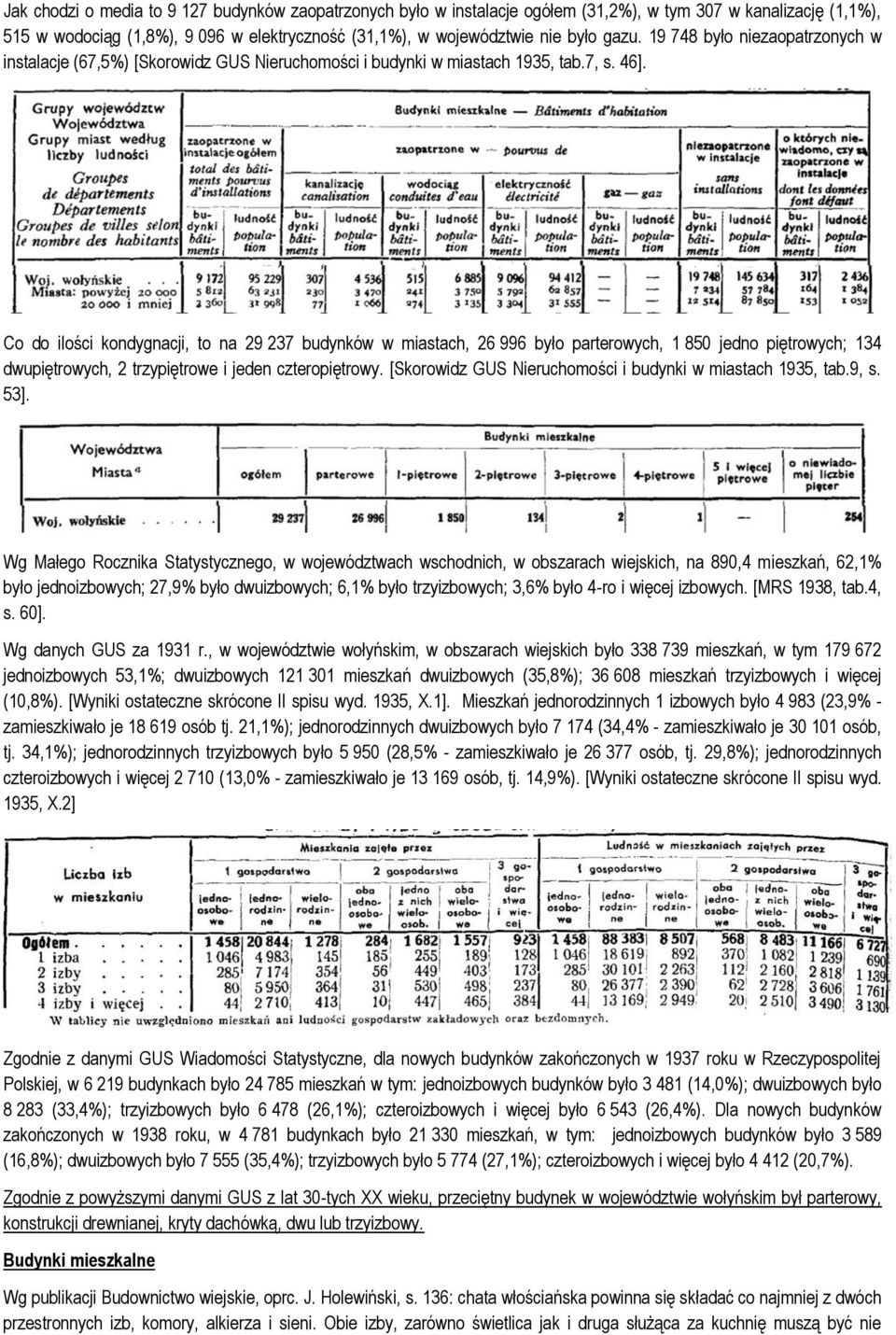 Co do ilości kondygnacji, to na 29 237 budynków w miastach, 26 996 było parterowych, 1 850 jedno piętrowych; 134 dwupiętrowych, 2 trzypiętrowe i jeden czteropiętrowy.