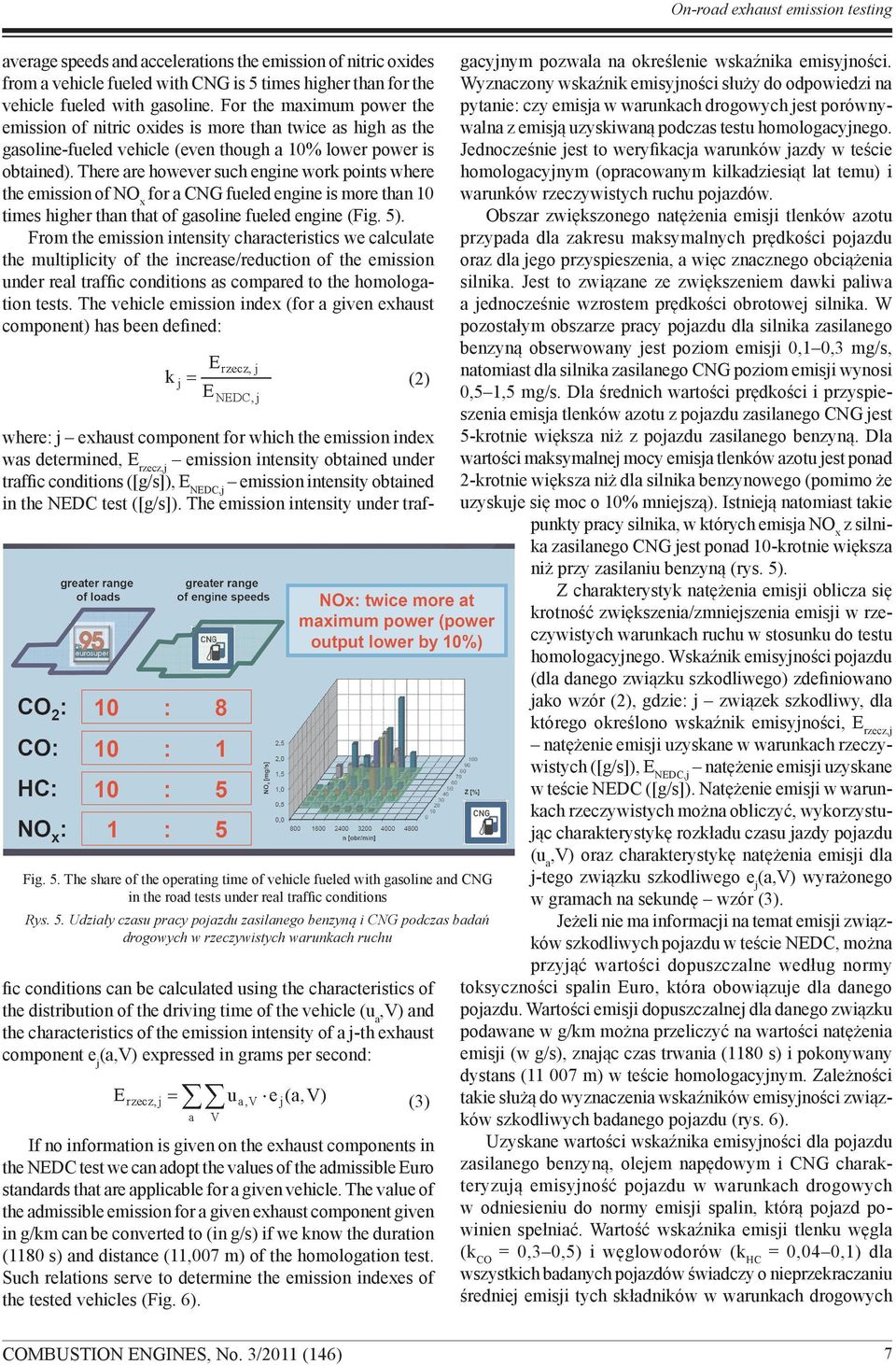 There are however such engine work points where the emission of NO x for a CNG fueled engine is more than 10 times higher than that of gasoline fueled engine (Fig. 5).