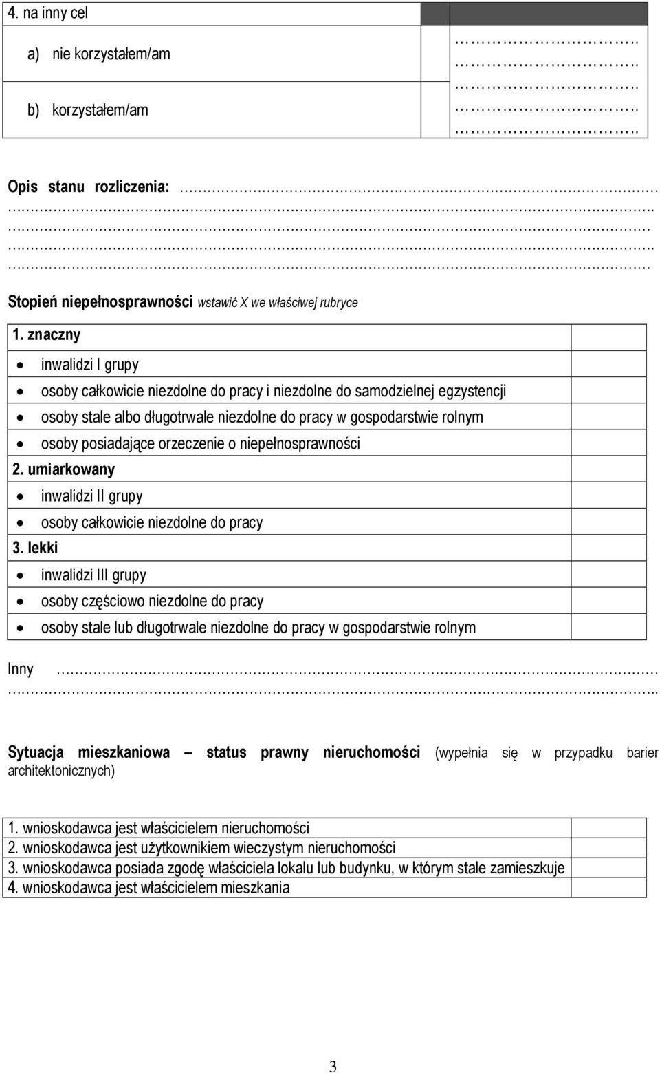 orzeczenie o niepełnosprawności 2. umiarkowany 3.