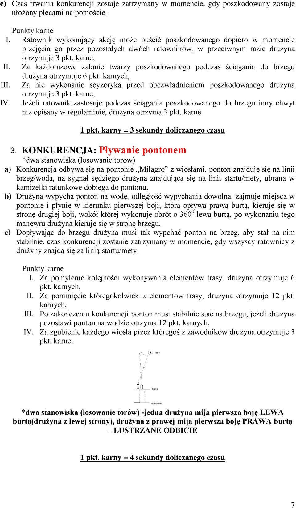 Za każdorazowe zalanie twarzy poszkodowanego podczas ściągania do brzegu drużyna otrzymuje 6 pkt. karnych, III. Za nie wykonanie scyzoryka przed obezwładnieniem poszkodowanego drużyna otrzymuje 3 pkt.