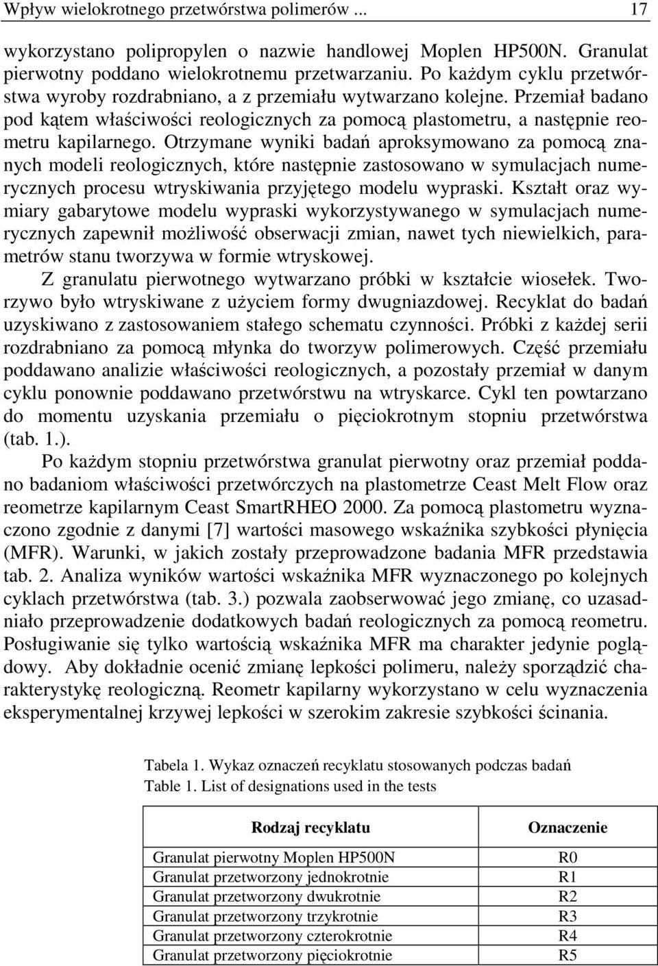 Otrzymane wyniki badań aproksymowano za pomocą znanych modeli reologicznych, które następnie zastosowano w symulacjach numerycznych procesu wtryskiwania przyjętego modelu wypraski.