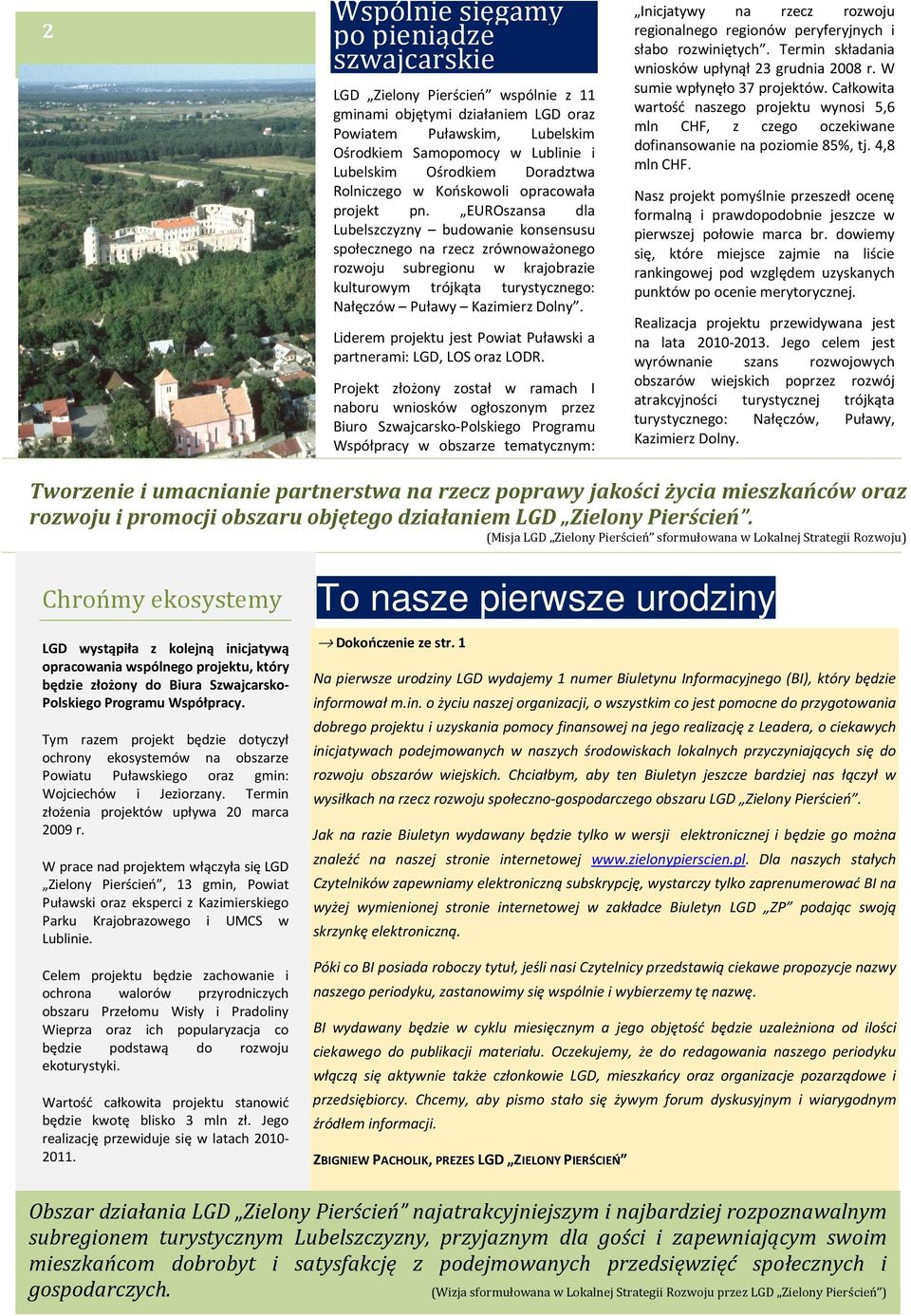EUROszansa dla Lubelszczyzny budowanie konsensusu społecznego na rzecz zrównoważonego rozwoju subregionu w krajobrazie kulturowym trójkąta turystycznego: Nałęczów Puławy Kazimierz Dolny.
