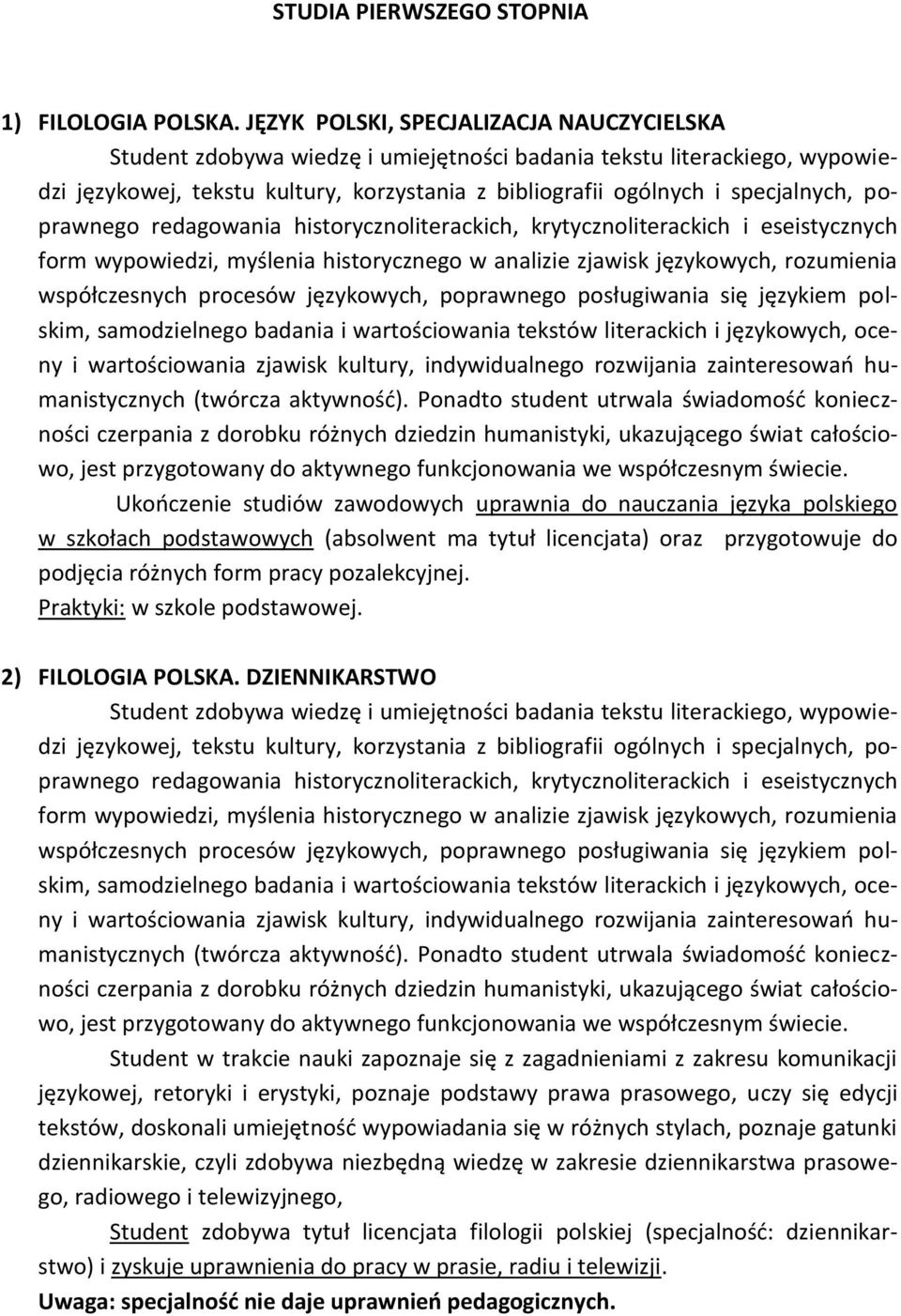 poprawnego redagowania historycznoliterackich, krytycznoliterackich i eseistycznych form wypowiedzi, myślenia historycznego w analizie zjawisk językowych, rozumienia współczesnych procesów