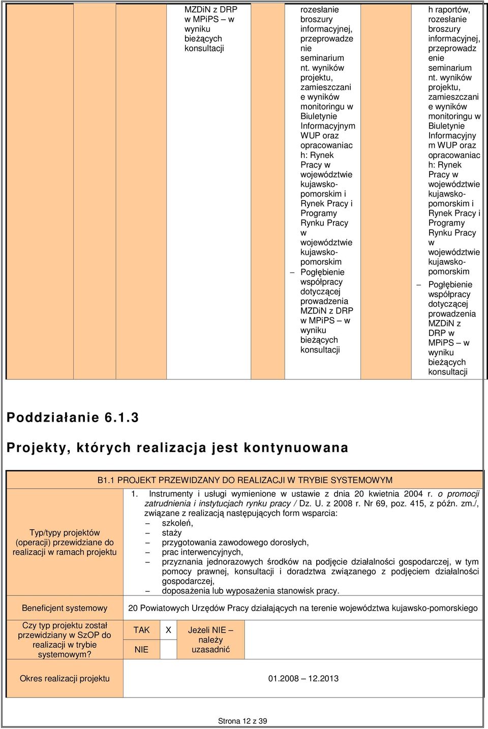 kujawskopomorskim Pogłębienie współpracy dotyczącej prowadzenia MZDiN z DRP w MPiPS w wyniku bieŝących konsultacji h raportów, rozesłanie broszury informacyjnej, przeprowadz enie seminarium nt.