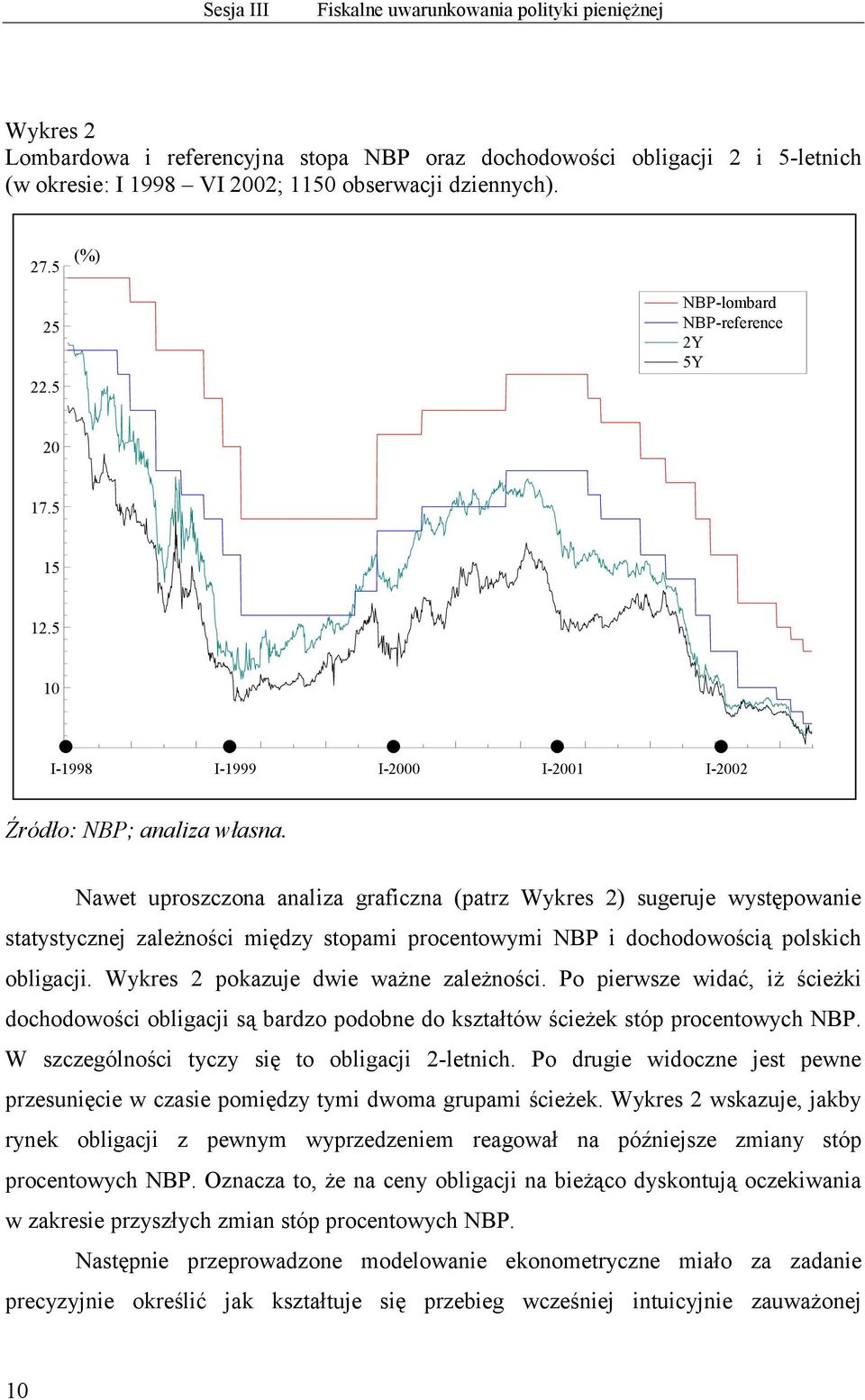 Nawet uproszczona analiza graficzna (patrz Wykres 2) sugeruje występowanie statystycznej zależności między stopami procentowymi NBP i dochodowością polskich obligacji.