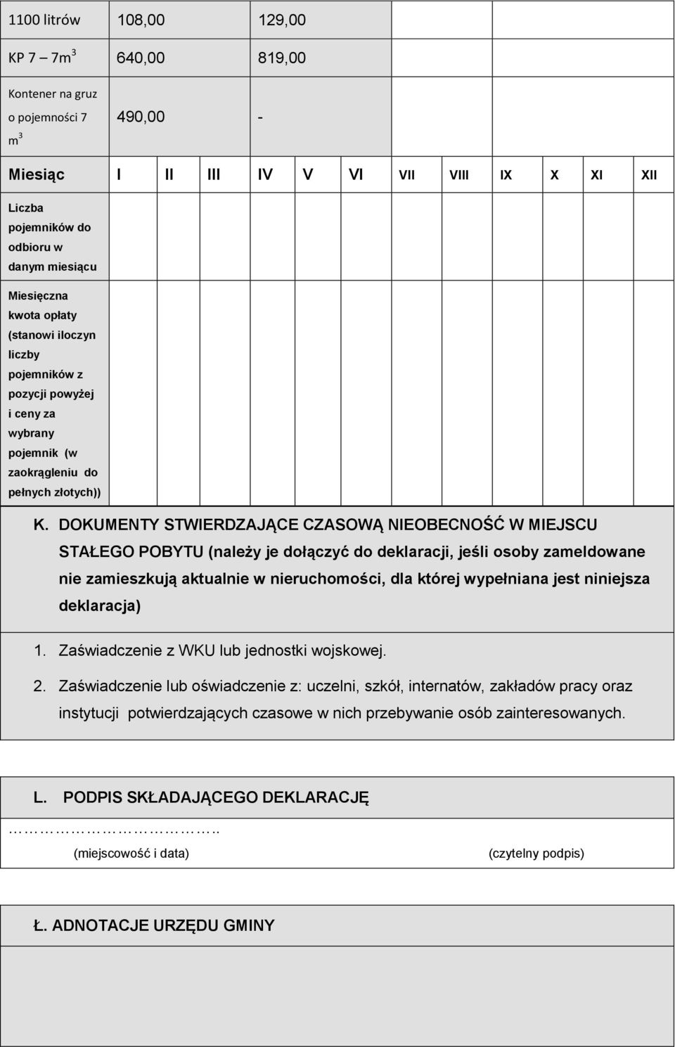 DOKUMENTY STWIERDZAJĄCE CZASOWĄ NIEOBECNOŚĆ W MIEJSCU STAŁEGO POBYTU (należy je dołączyć do deklaracji, jeśli osoby zameldowane nie zamieszkują aktualnie w nieruchomości, dla której wypełniana jest