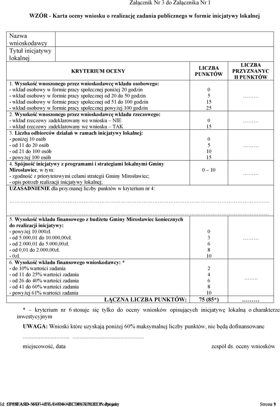 formie pracy społecznej od 51 do 100 godzin - wkład osobowy w formie pracy społecznej powyżej 100 godzin 2.