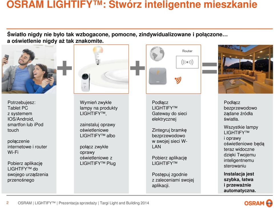 produkty LIGHTIFY, zainstaluj oprawy oświetleniowe LIGHTIFY albo połącz zwykłe oprawy oświetleniowe z LIGHTIFY Plug Podłącz LIGHTIFY Gateway do sieci elektrycznej Zintegruj bramkę bezprzewodowo w