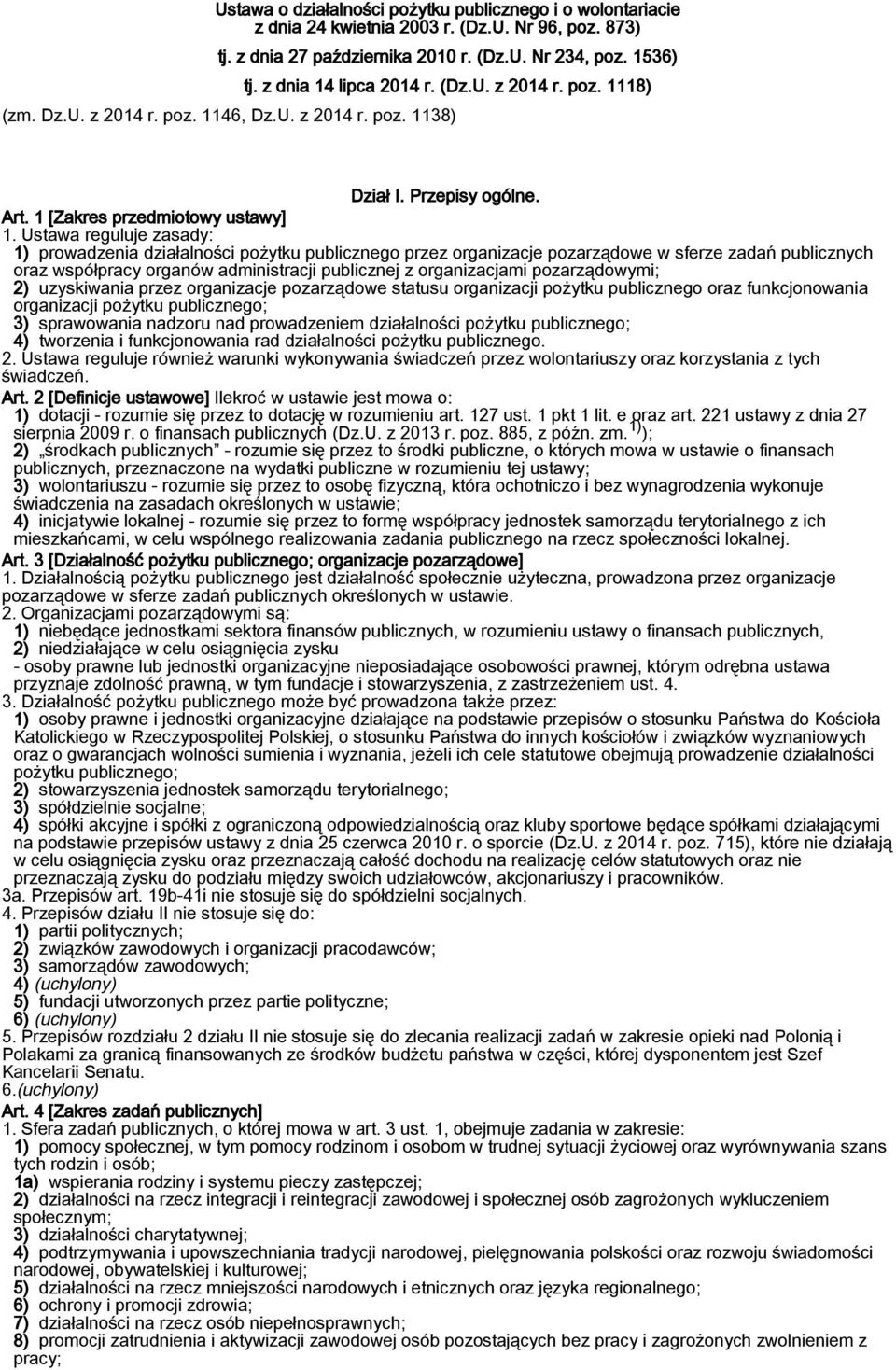 Ustawa reguluje zasady: 1) prowadzenia działalności pożytku publicznego przez organizacje pozarządowe w sferze zadań publicznych oraz współpracy organów administracji publicznej z organizacjami