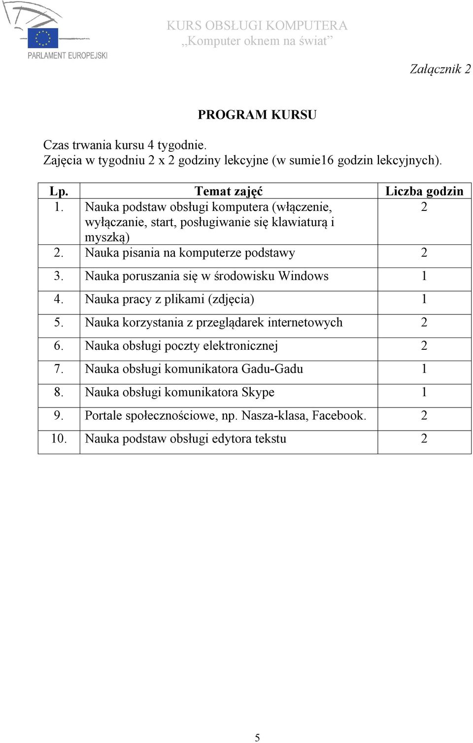 Nauka poruszania się w środowisku Windows 1 4. Nauka pracy z plikami (zdjęcia) 1 5. Nauka korzystania z przeglądarek internetowych 2 6.