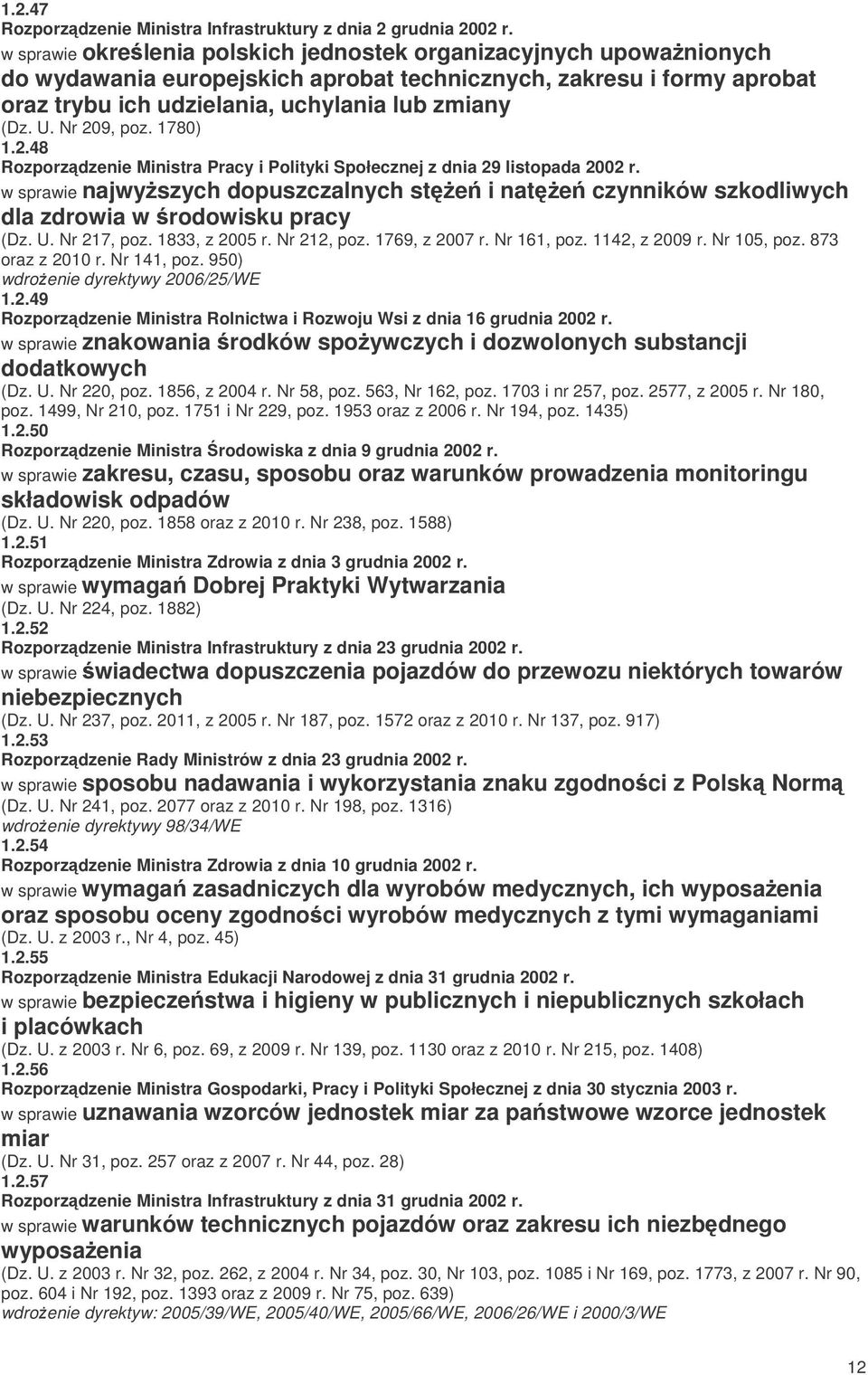 Nr 209, poz. 1780) 1.2.48 Rozporzdzenie Ministra Pracy i Polityki Społecznej z dnia 29 listopada 2002 r.