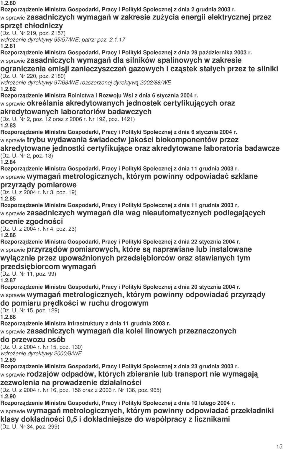 w sprawie zasadniczych wymaga dla silników spalinowych w zakresie ograniczenia emisji zanieczyszcze gazowych i czstek stałych przez te silniki (Dz. U. Nr 220, poz.