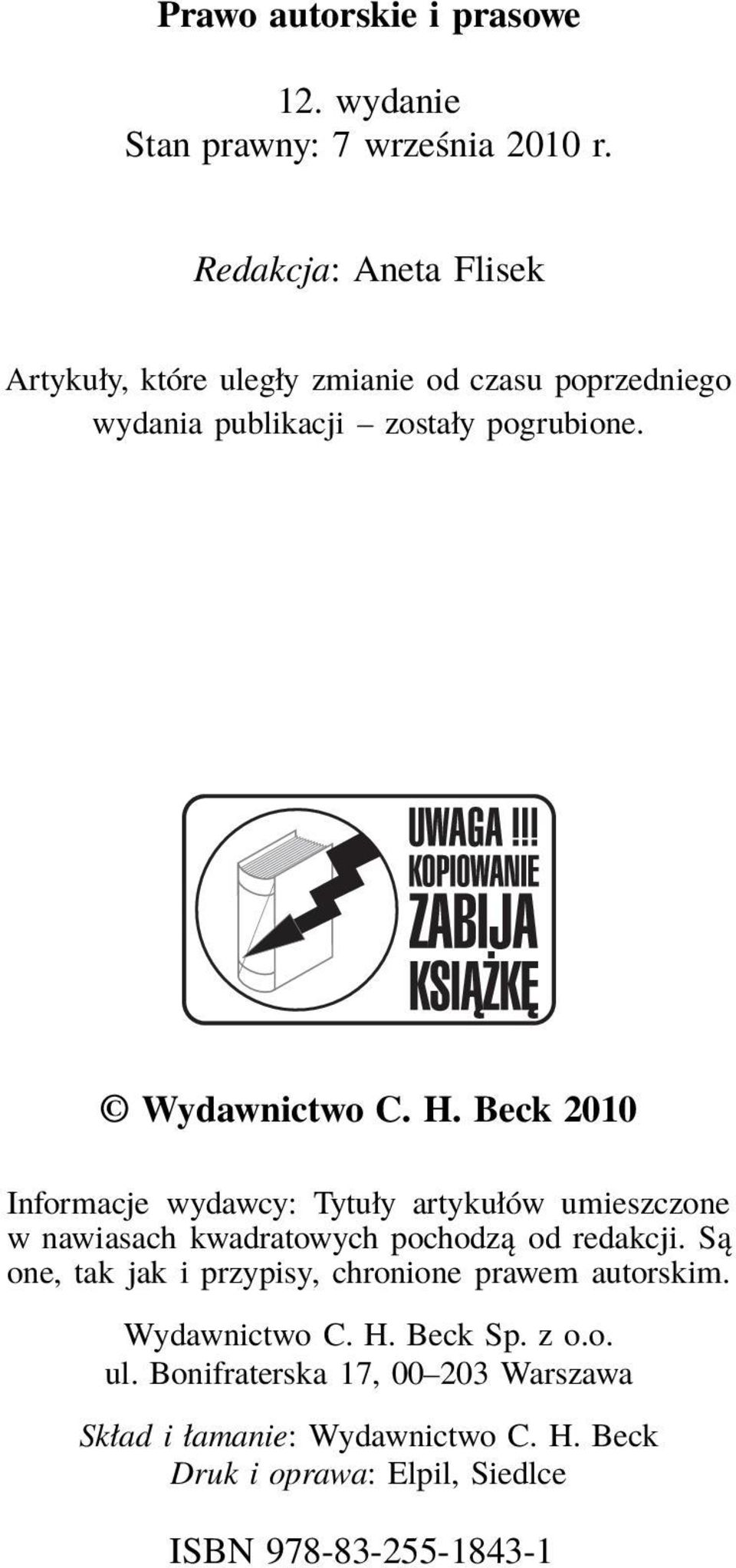 Beck 2010 Informacje wydawcy: Tytuły artykułów umieszczone w nawiasach kwadratowych pochodzą od redakcji.