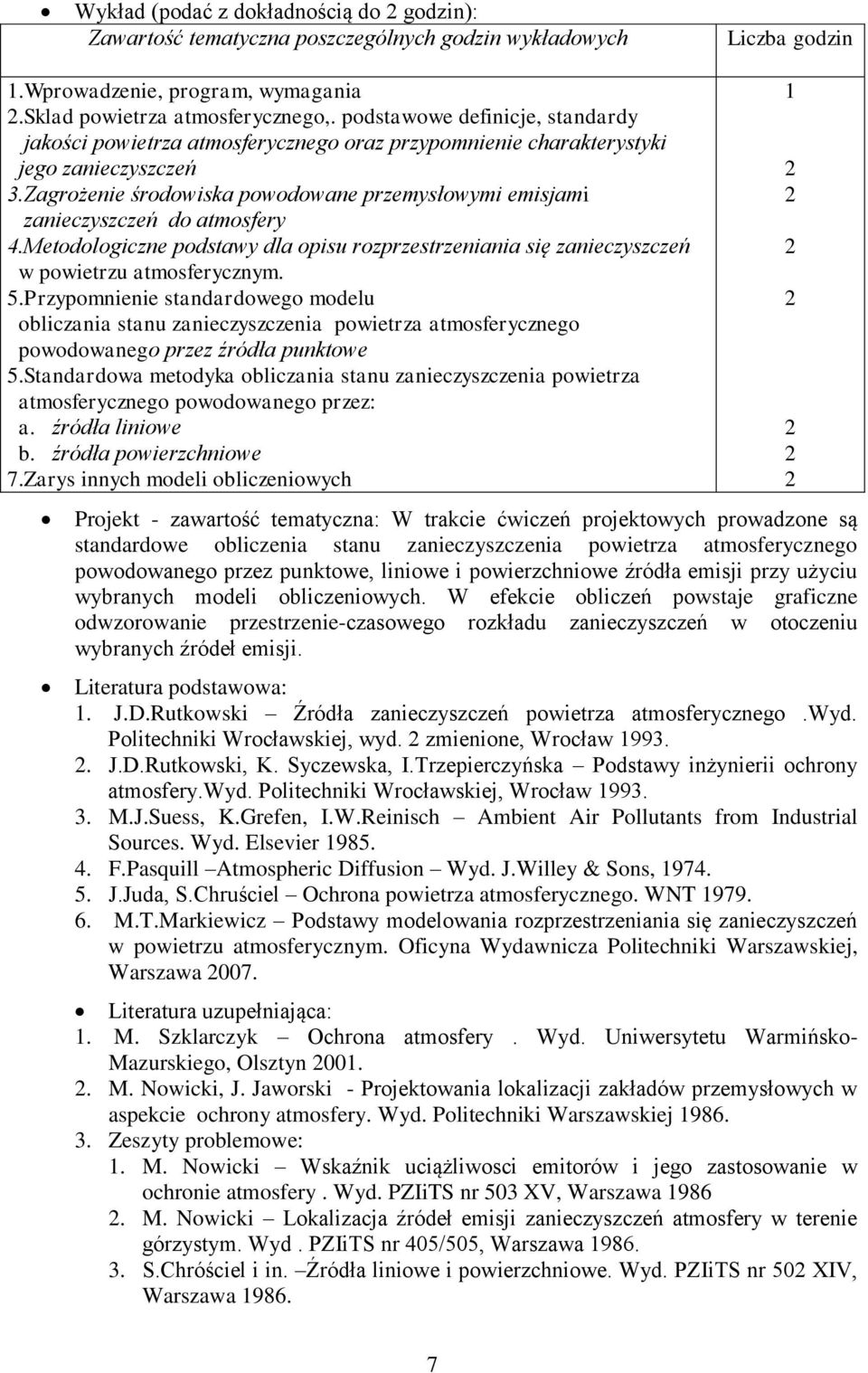 Zagrożenie środowiska powodowane przemysłowymi emisjami zanieczyszczeń do atmosfery 4.Metodologiczne podstawy dla opisu rozprzestrzeniania się zanieczyszczeń w powietrzu atmosferycznym. 5.