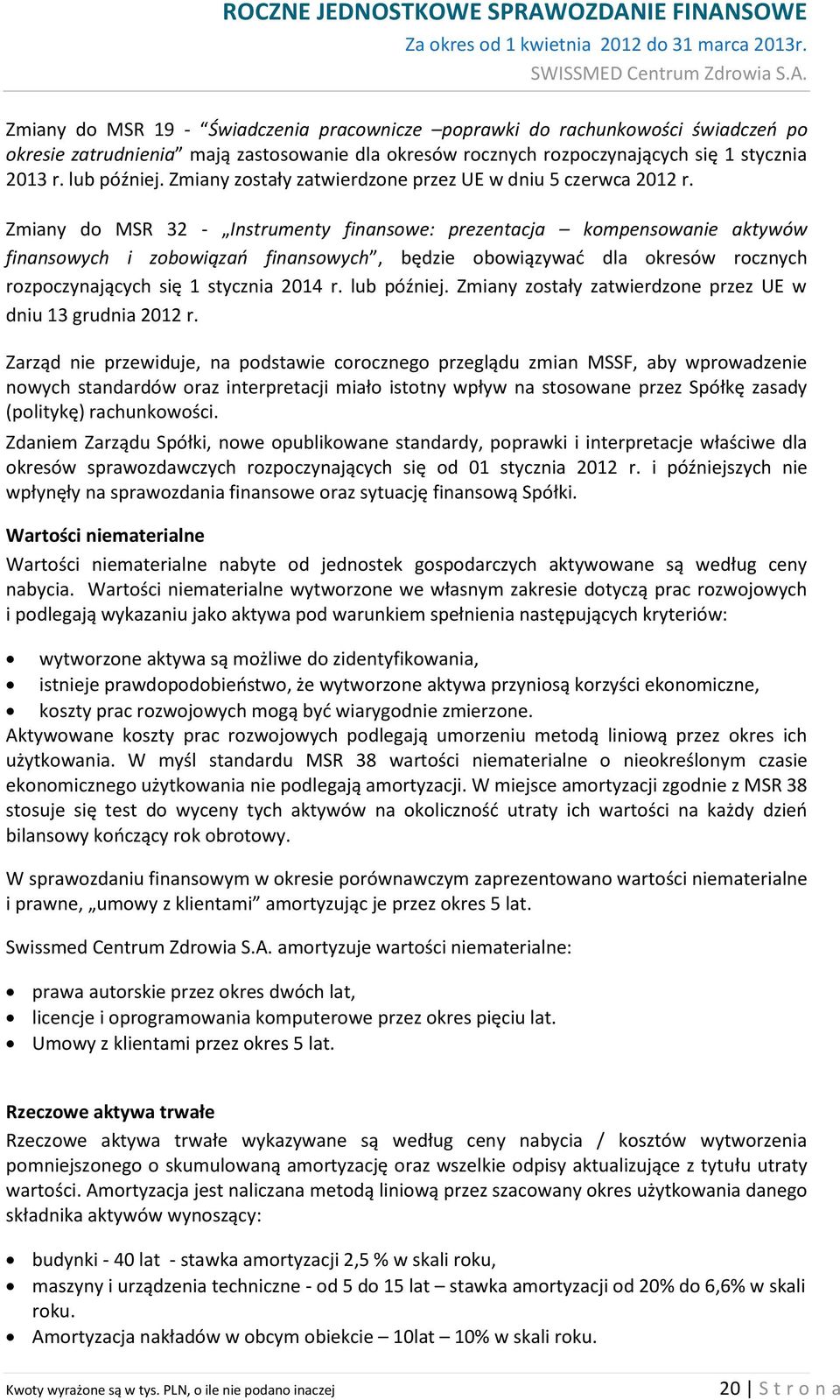 Zmiany do MSR 32 - Instrumenty finansowe: prezentacja kompensowanie aktywów finansowych i zobowiązań finansowych, będzie obowiązywać dla okresów rocznych rozpoczynających się 1 stycznia 2014 r.