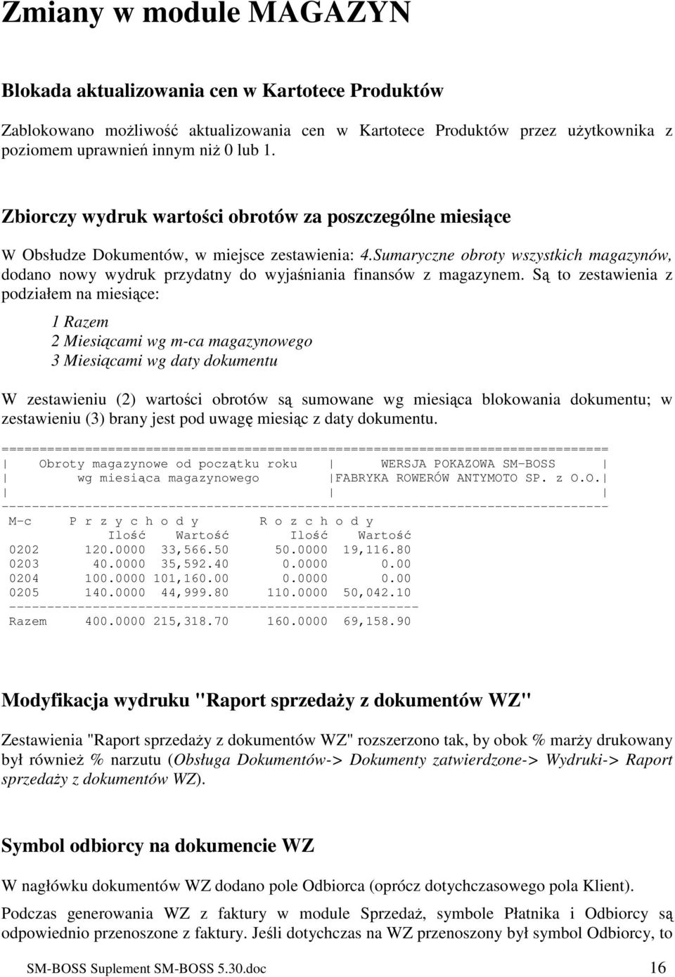 Sumaryczne obroty wszystkich magazynów, dodano nowy wydruk przydatny do wyjaniania finansów z magazynem.