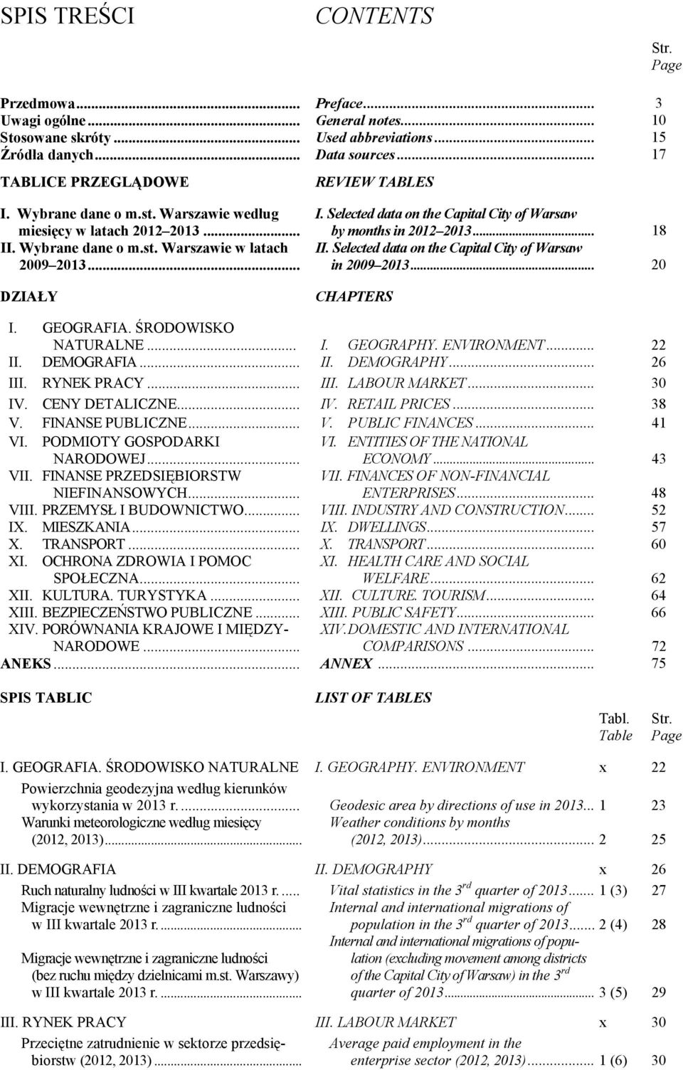 Selected data on the Capital City of Warsaw by months in 2012 2013... 18 II. Selected data on the Capital City of Warsaw in 2009 2013... 20 CHAPTERS I. GEOGRAFIA. ŚRODOWISKO NATURALNE... I. GEOGRAPHY.