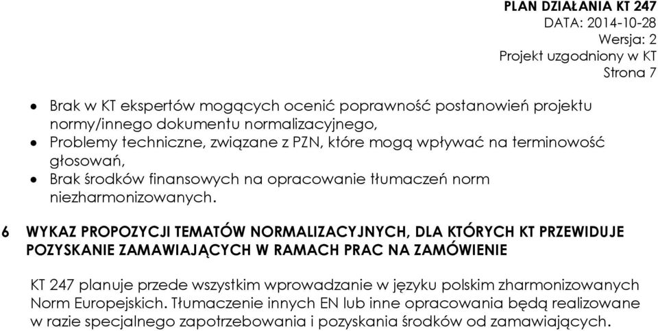 6 WYKAZ PROPOZYCJI TEMATÓW NORMALIZACYJNYCH, DLA KTÓRYCH KT PRZEWIDUJE POZYSKANIE ZAMAWIAJĄCYCH W RAMACH PRAC NA ZAMÓWIENIE KT 247 planuje przede wszystkim