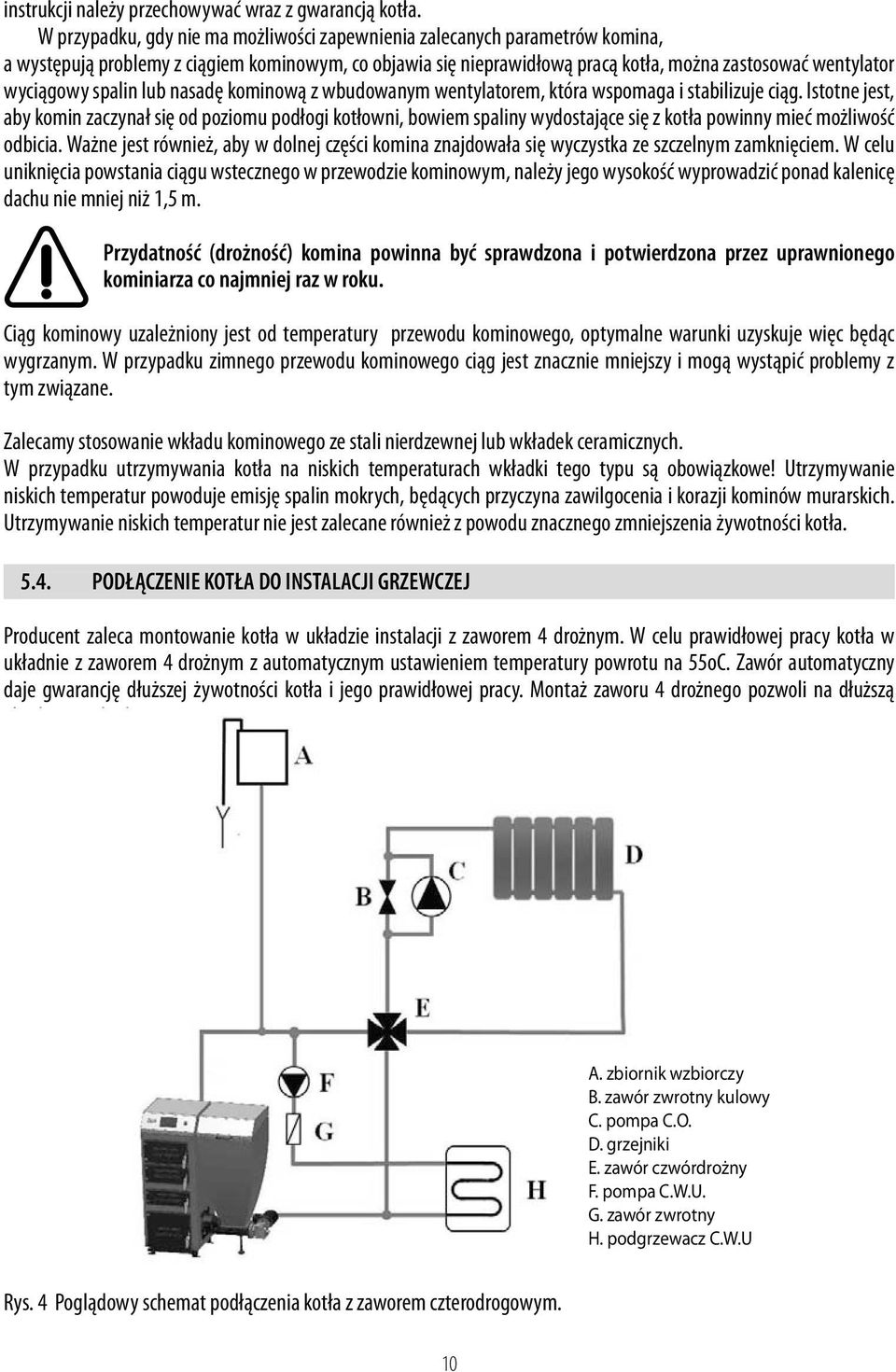 spalin lub nasadę kominową z wbudowanym wentylatorem, która wspomaga i stabilizuje ciąg.