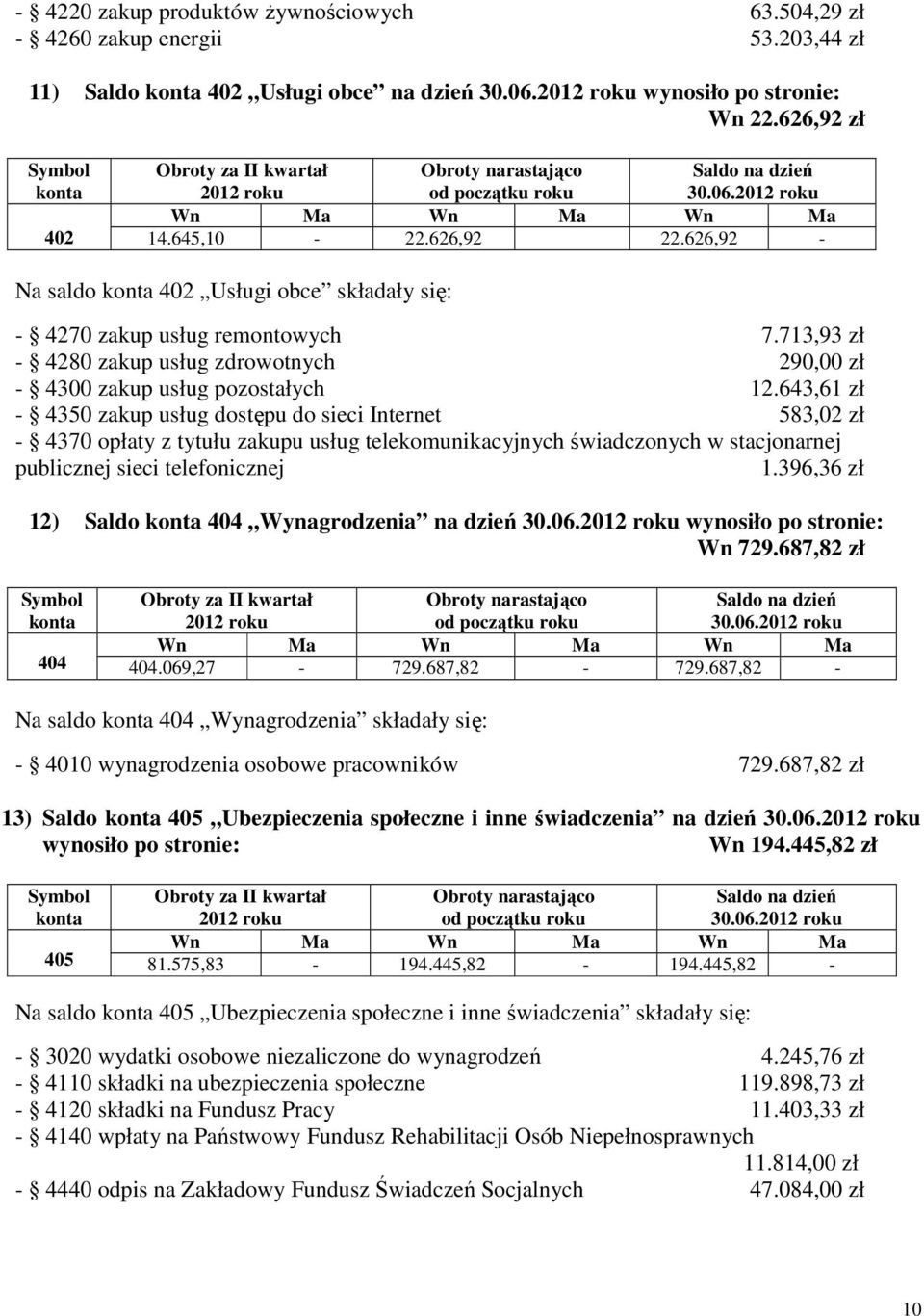 643,61 zł - 4350 zakup usług dostępu do sieci Internet 583,02 zł - 4370 opłaty z tytułu zakupu usług telekomunikacyjnych świadczonych w stacjonarnej publicznej sieci telefonicznej 1.