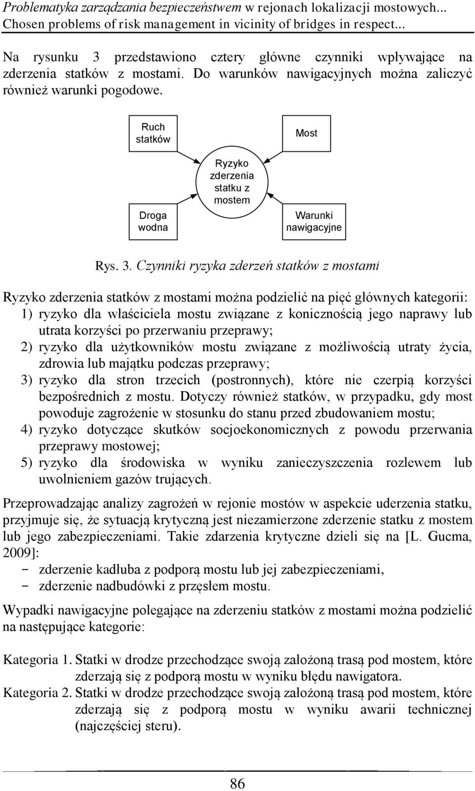 Ruch statków Droga wodna Ryzyko zderzenia statku z mostem Most Warunki nawigacyjne Rys. 3.