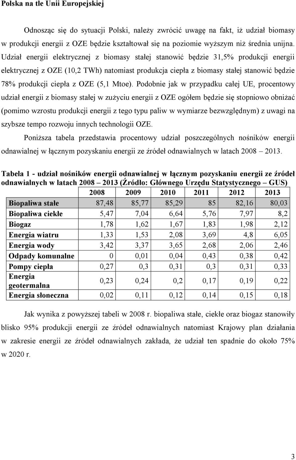 Udział energii elektrycznej z biomasy stałej stanowić będzie 31,5% produkcji energii elektrycznej z OZE (10,2 TWh) natomiast produkcja ciepła z biomasy stałej stanowić będzie 78% produkcji ciepła z