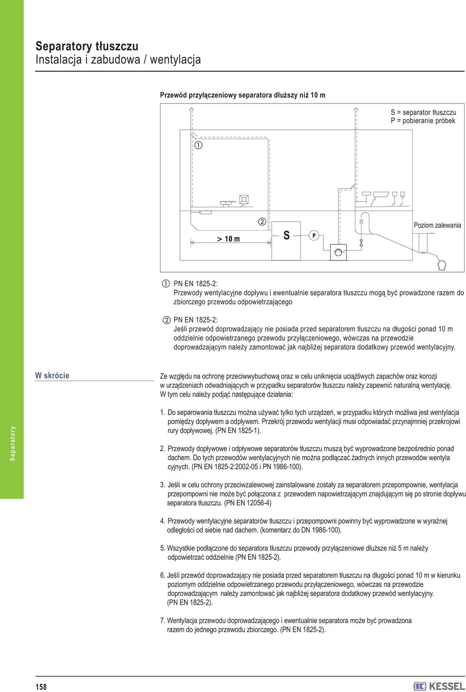 długości ponad 10 m oddzielnie odpowietrzanego przewodu przyłączeniowego, wówczas na przewodzie doprowadzającym należy zamontować jak najbliżej separatora dodatkowy przewód wentylacyjny.