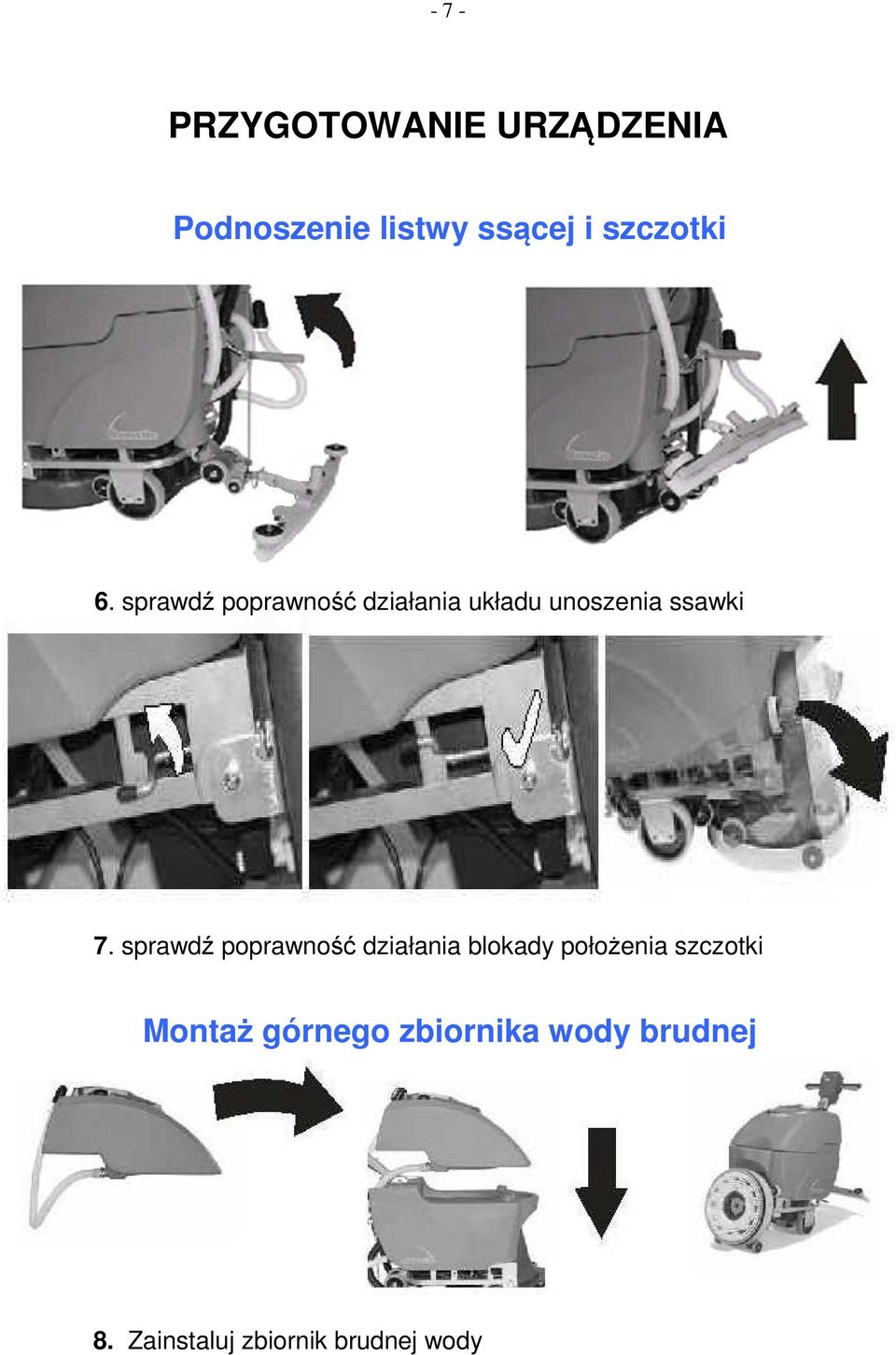 sprawdź poprawność działania układu unoszenia ssawki 7.