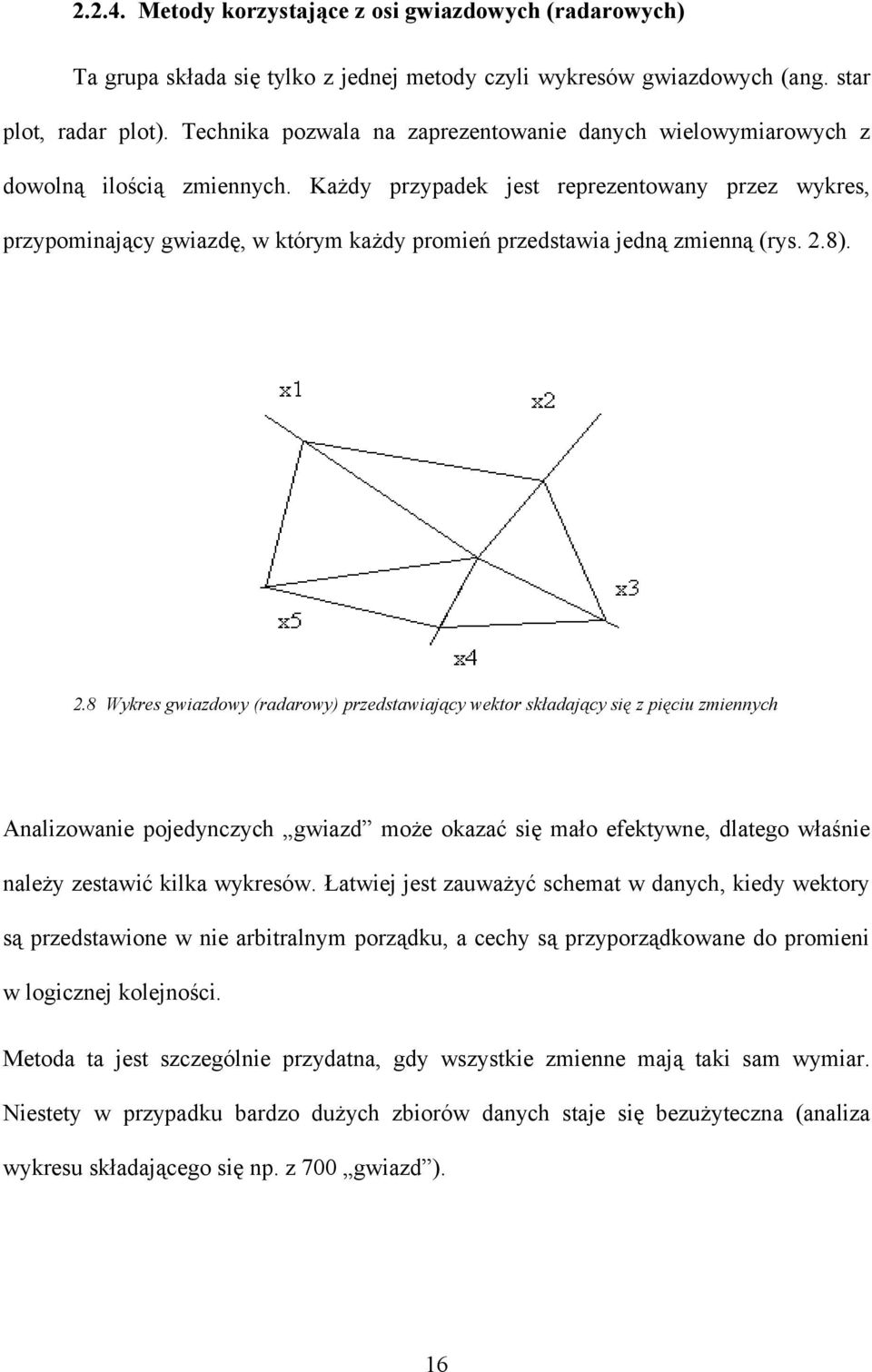 Każdy przypadek jest reprezentowany przez wykres, przypominający gwiazdę, w którym każdy promień przedstawia jedną zmienną (rys. 2.