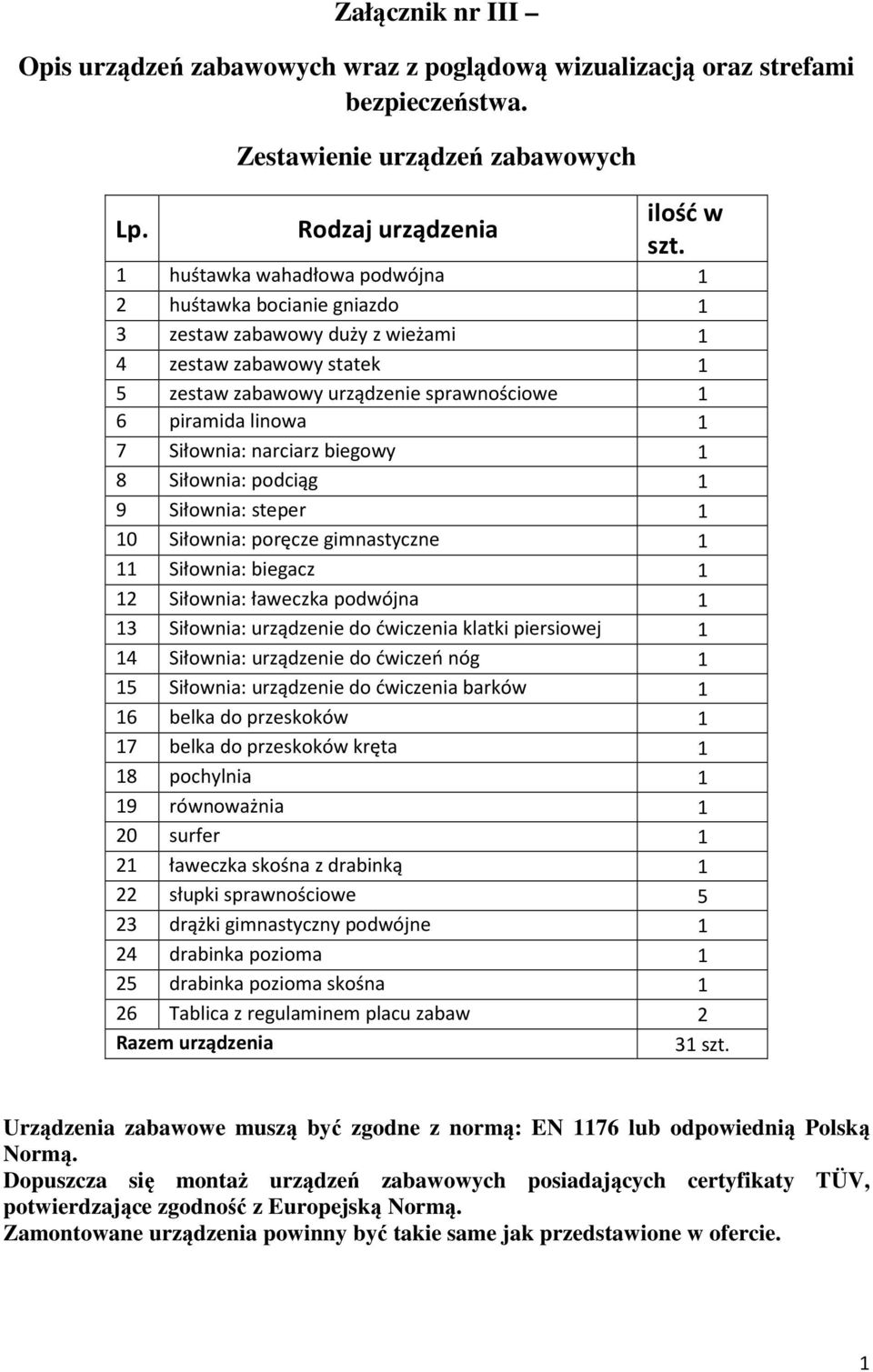 Siłownia: narciarz biegowy 1 8 Siłownia: podciąg 1 9 Siłownia: steper 1 10 Siłownia: poręcze gimnastyczne 1 11 Siłownia: biegacz 1 12 Siłownia: ławeczka podwójna 1 13 Siłownia: urządzenie do