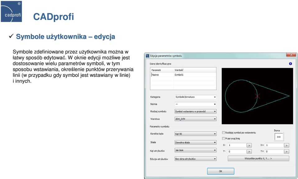 W oknie edycji moŝliwe jest dostosowanie wielu parametrów symboli, w