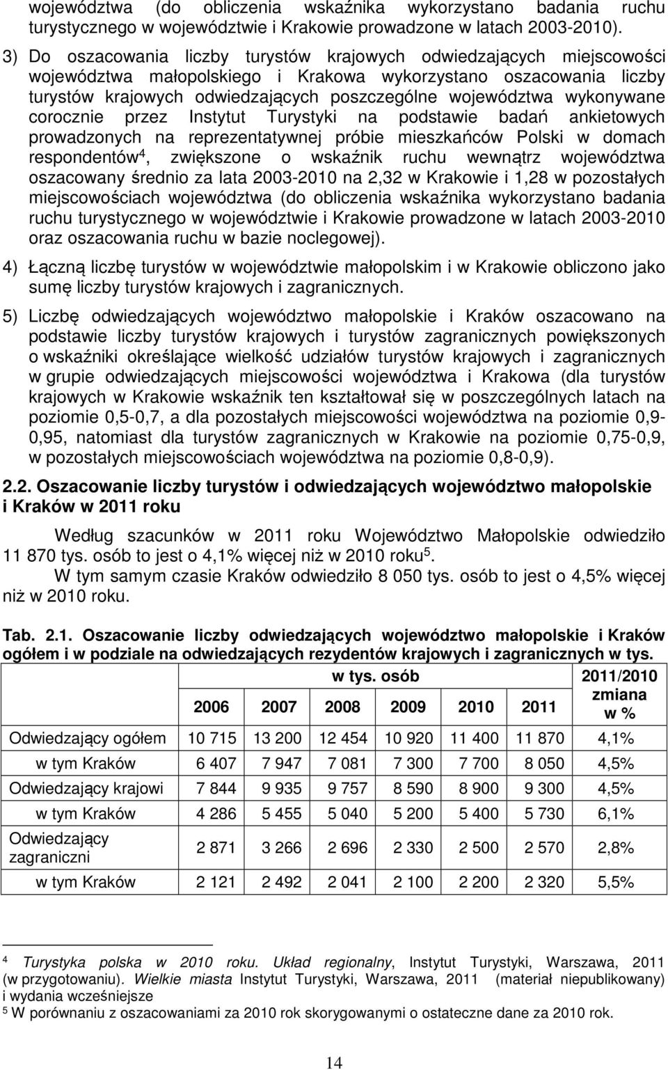 wykonywane corocznie przez Instytut Turystyki na podstawie badań ankietowych prowadzonych na reprezentatywnej próbie mieszkańców Polski w domach respondentów 4, zwiększone o wskaźnik ruchu wewnątrz