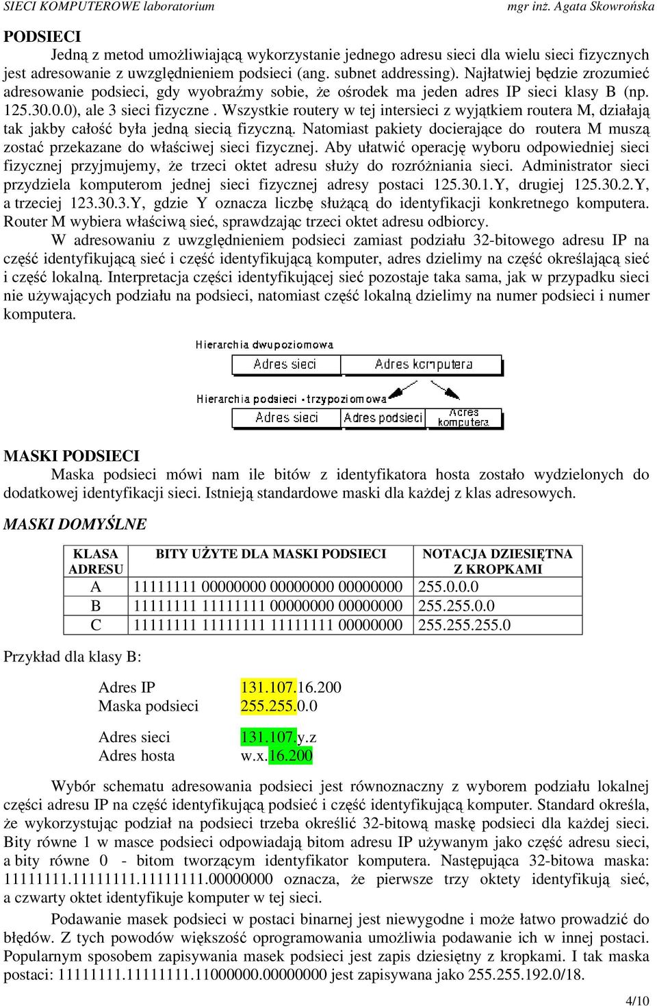 Wszystkie routery w tej intersieci z wyjtkiem routera M, działaj tak jakby cało była jedn sieci fizyczn. Natomiast pakiety docierajce do routera M musz zosta przekazane do właciwej sieci fizycznej.