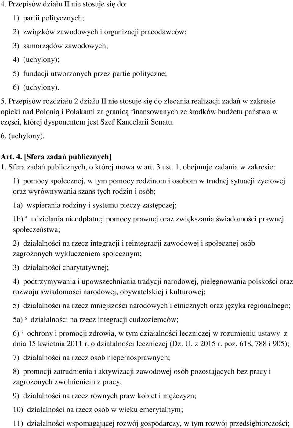 Przepisów rozdziału 2 działu II nie stosuje się do zlecania realizacji zadań w zakresie opieki nad Polonią i Polakami za granicą finansowanych ze środków budżetu państwa w części, której dysponentem