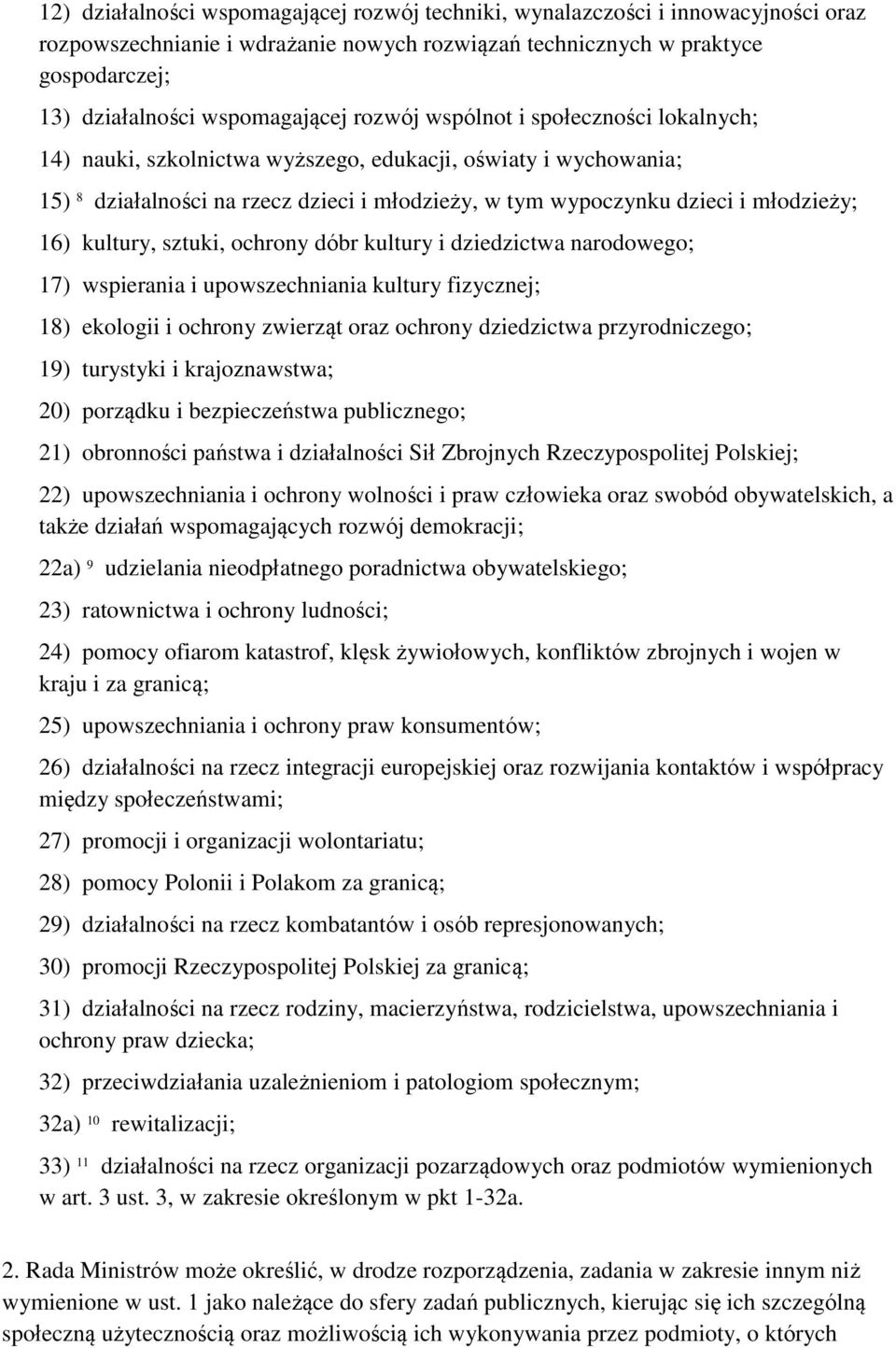 kultury, sztuki, ochrony dóbr kultury i dziedzictwa narodowego; 17) wspierania i upowszechniania kultury fizycznej; 18) ekologii i ochrony zwierząt oraz ochrony dziedzictwa przyrodniczego; 19)