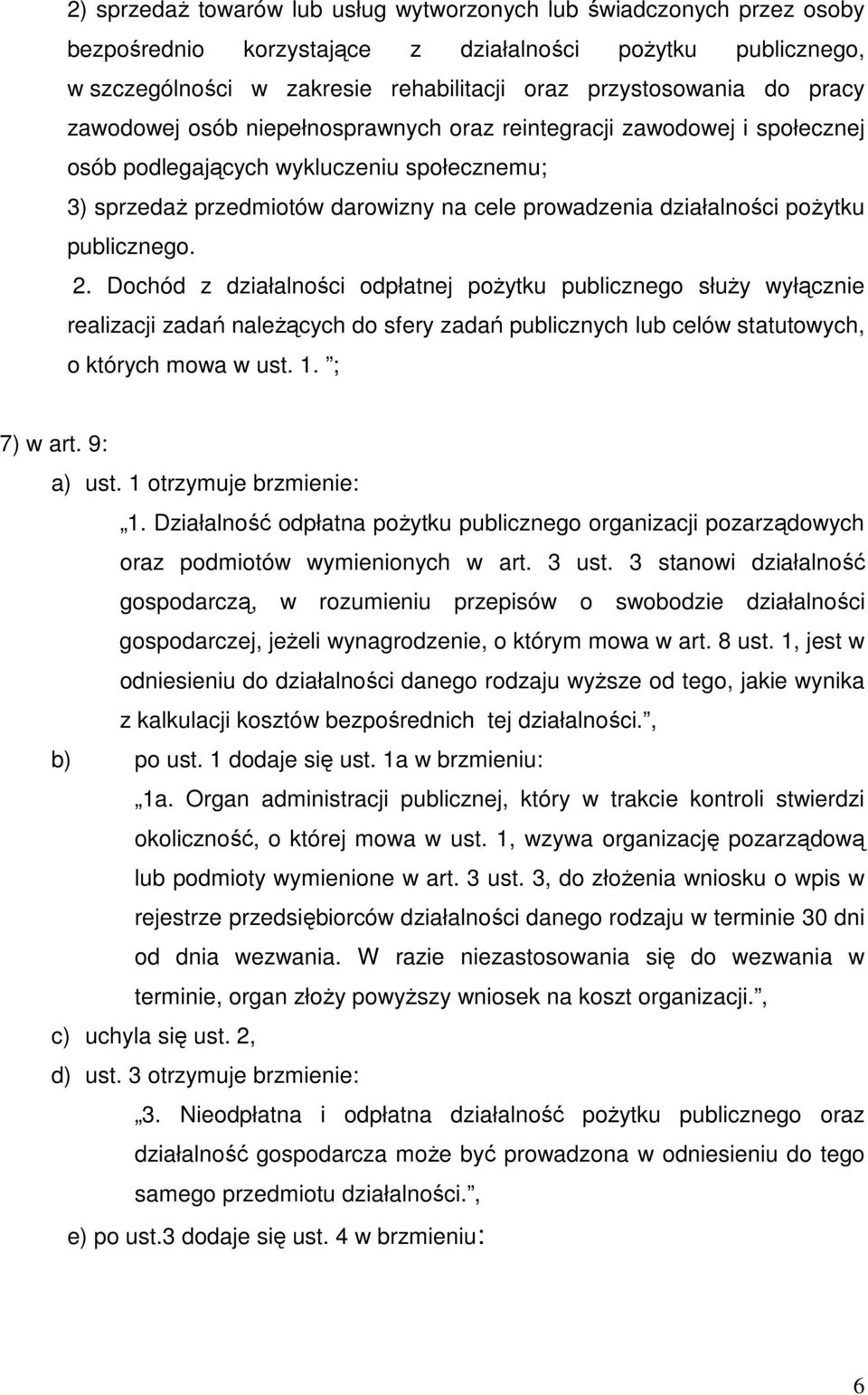 publicznego. 2. Dochód z działalności odpłatnej poŝytku publicznego słuŝy wyłącznie realizacji zadań naleŝących do sfery zadań publicznych lub celów statutowych, o których mowa w ust. 1. ; 7) w art.