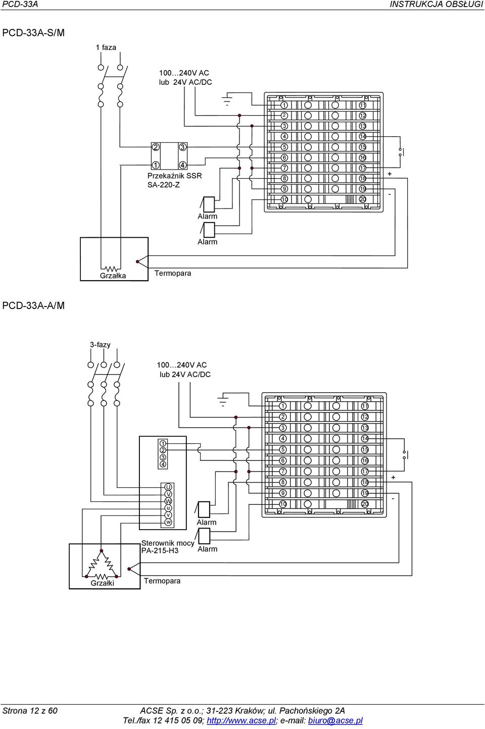 240V AC lub 24V AC/DC 1 11 2 12 3 13 1 2 3 4 U V W u v w Alarm 4 5 7 8 9 10 14 15 1 17 18 19 20 + -