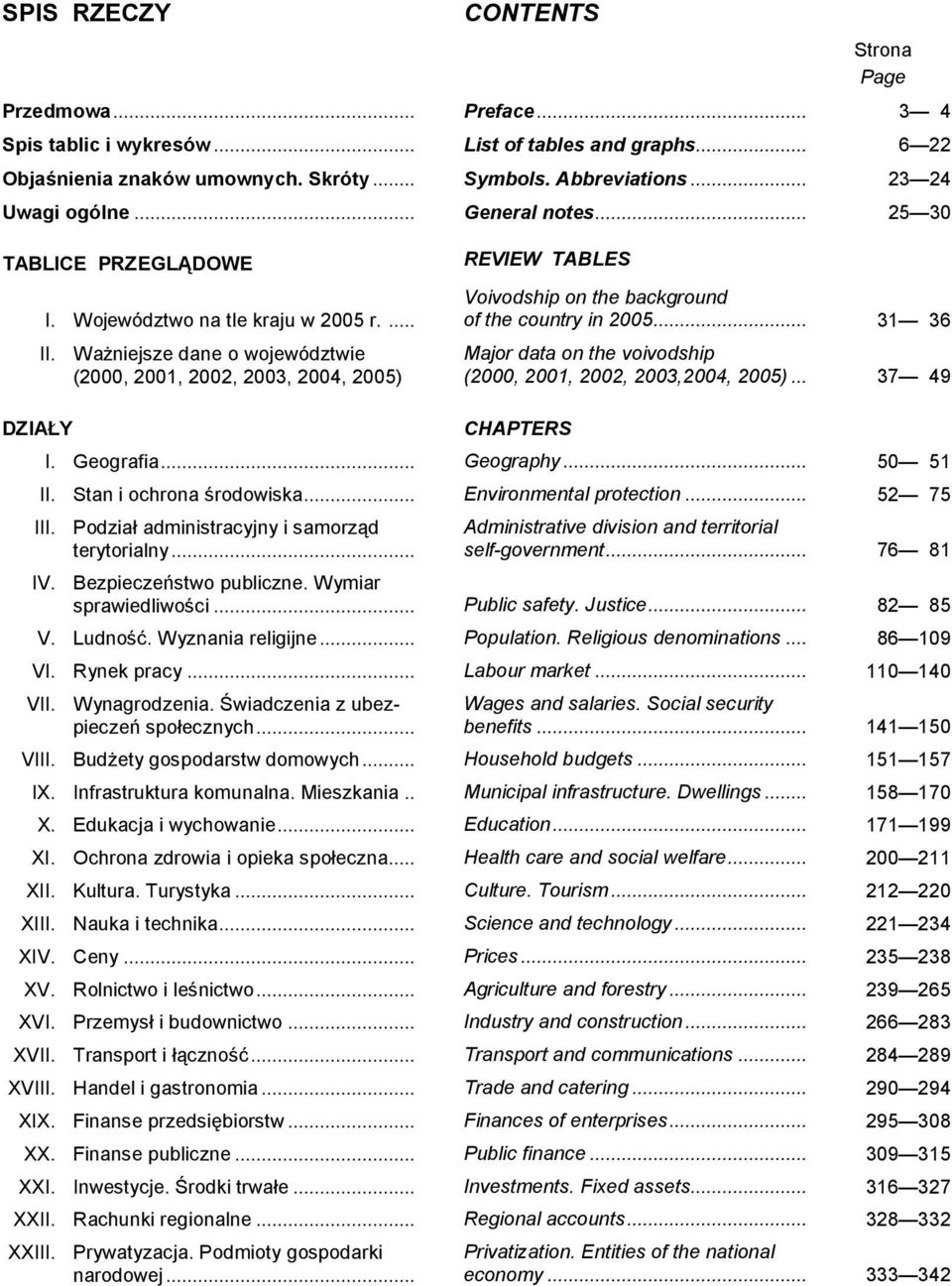 Ważniejsze dane o województwie (2000, 2001, 2002, 2003, 2004, 2005) Major data on the voivodship (2000, 2001, 2002, 2003,2004, 2005)... 37 49 CHAPTERS I. Geografia... Geography... 50 51 II.