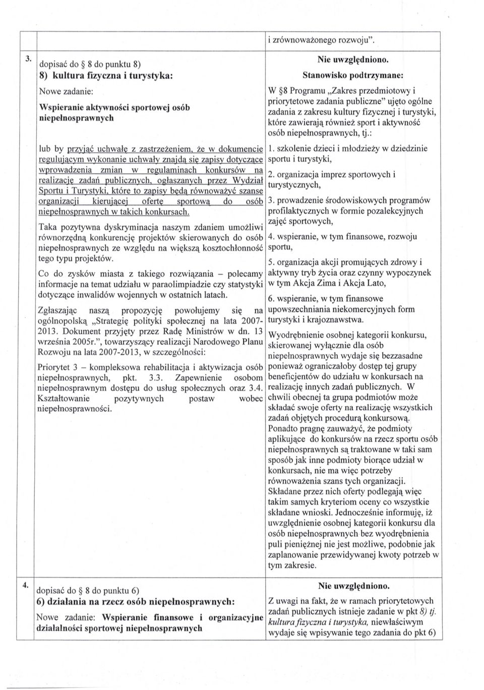 ęto ogólne zadania z zakresu kultury fizycznej i turystyki, które zawieraj ą również sport i aktywno ść osób niepe łnosprawnych, tj.: lub by przyj ąć uchwałę z zastrze żeniem, że w dokumencie 1.