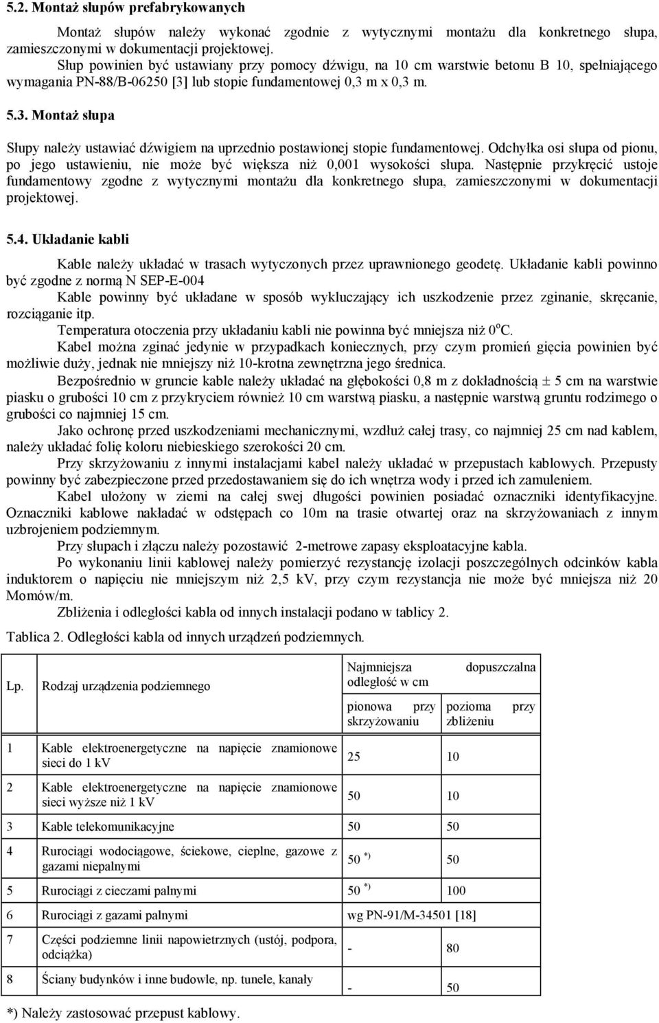 lub stopie fundamentowej 0,3 m x 0,3 m. 5.3. Montaż słupa Słupy należy ustawiać dźwigiem na uprzednio postawionej stopie fundamentowej.