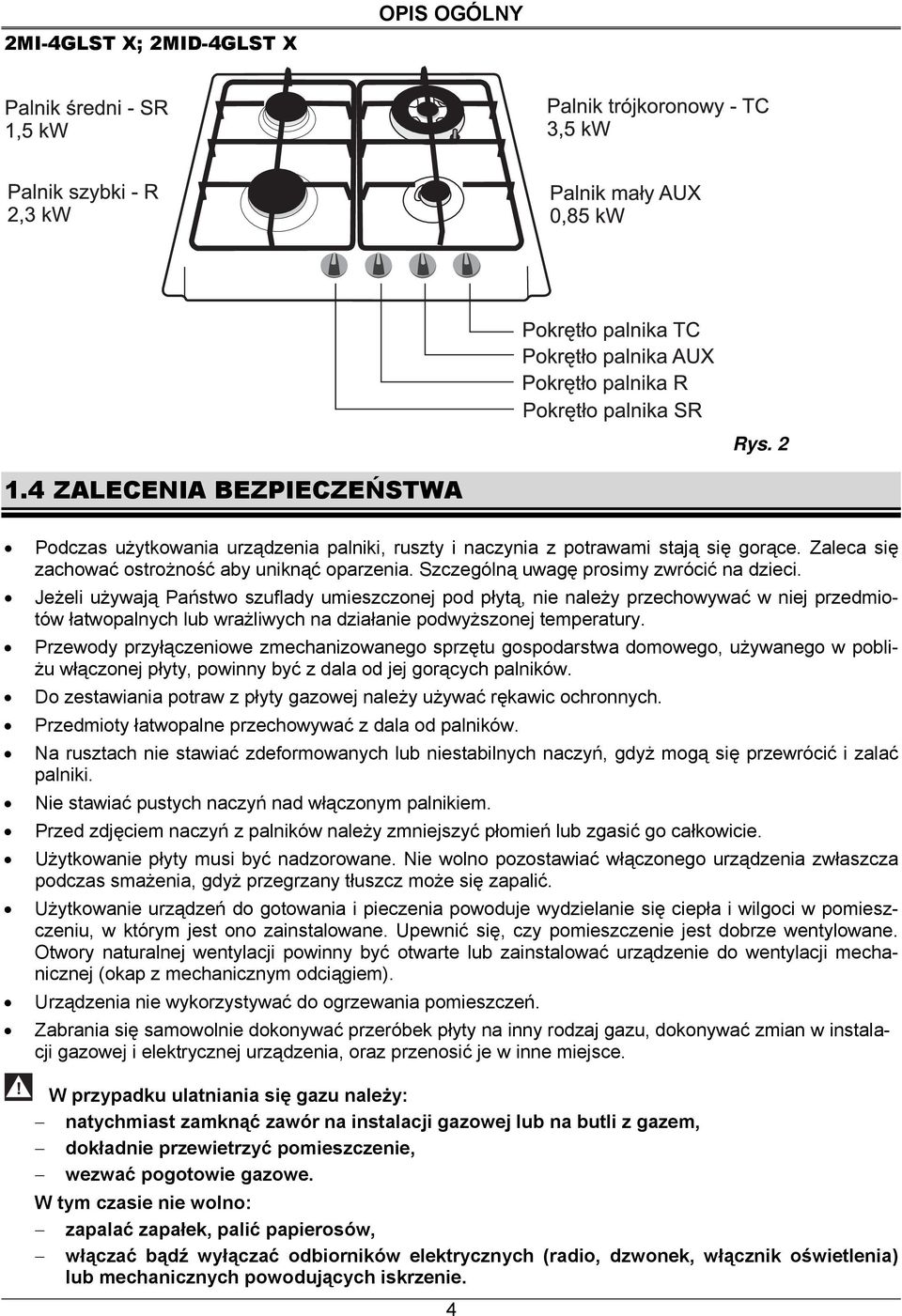 Jeżeli używają Państwo szuflady umieszczonej pod płytą, nie należy przechowywać w niej przedmiotów łatwopalnych lub wrażliwych na działanie podwyższonej temperatury.