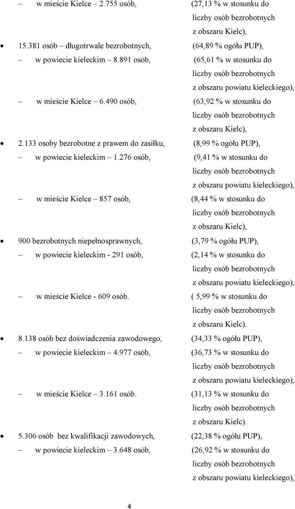 133 osoby bezrobotne z prawem do zasiłku, (8,99 % ogółu PUP), w powiecie kieleckim 1.