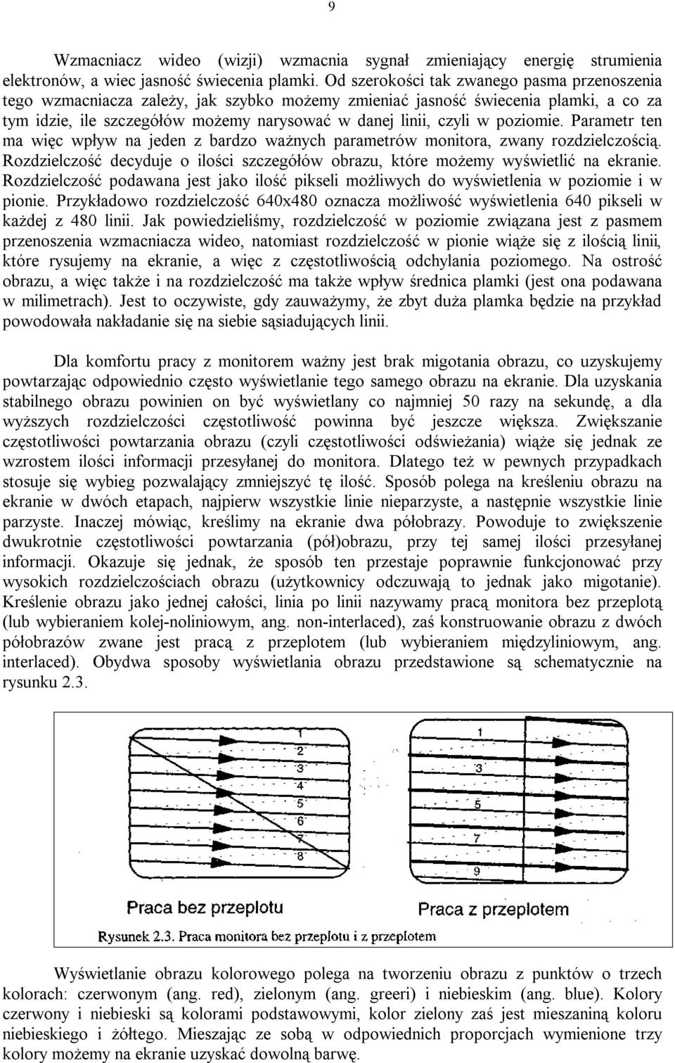 poziomie. Parametr ten ma więc wpływ na jeden z bardzo ważnych parametrów monitora, zwany rozdzielczością. Rozdzielczość decyduje o ilości szczegółów obrazu, które możemy wyświetlić na ekranie.