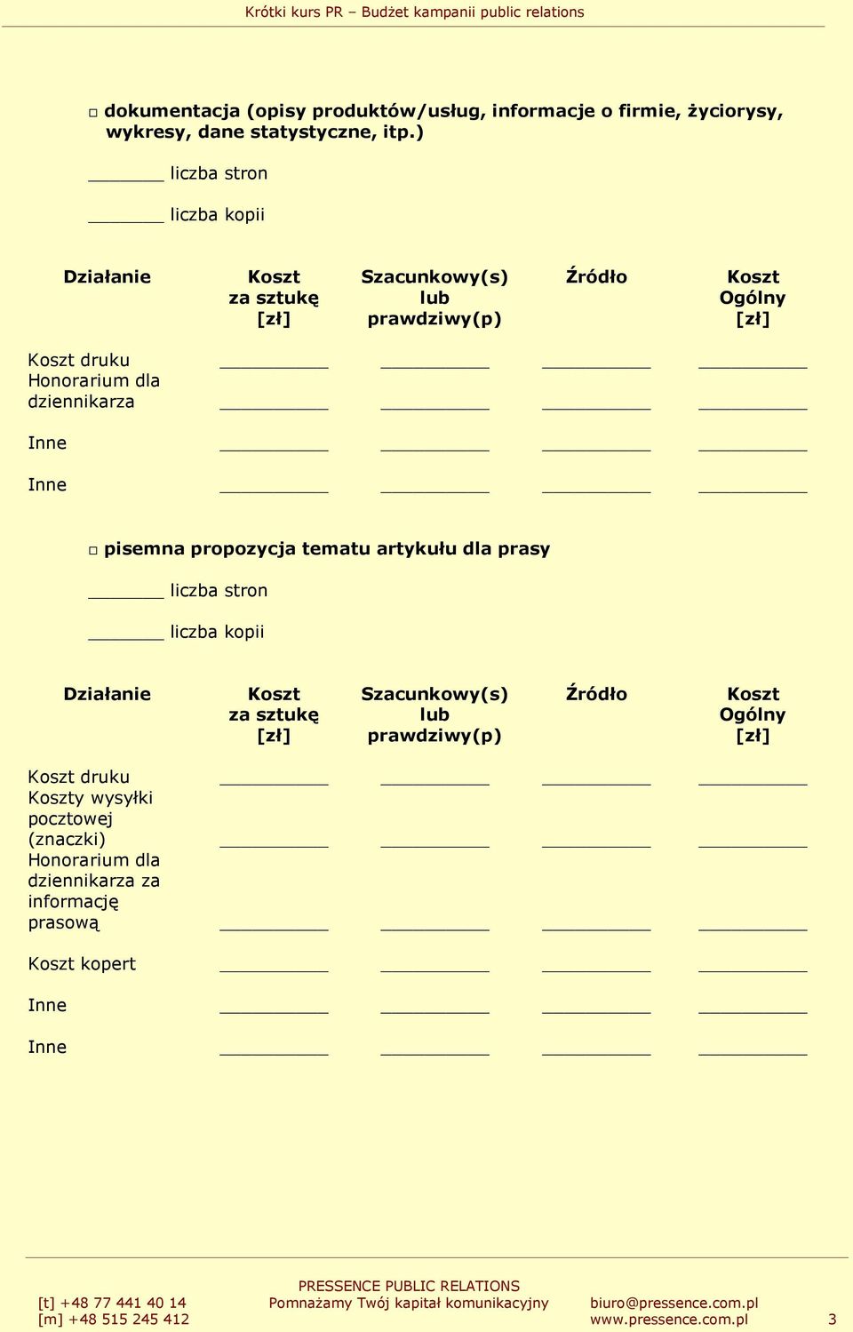 ) druku dziennikarza pisemna propozycja tematu artykułu dla prasy