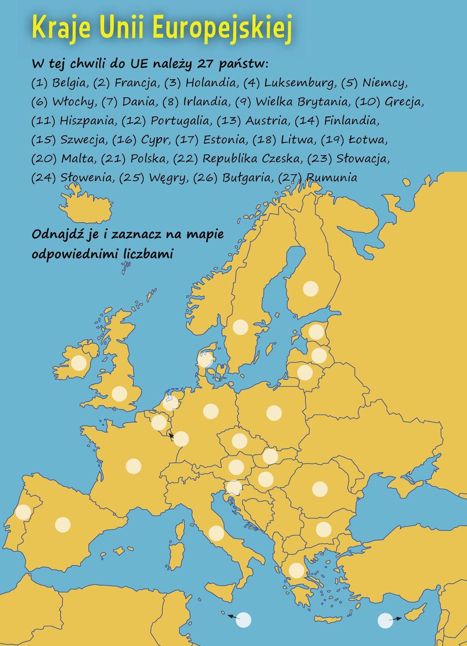 (12) Portugalia, (13) Austria, (14) Finlandia, (15) Szwecja, (16) Cypr, (17) Estonia, (18) Litwa, (19) Łotwa,