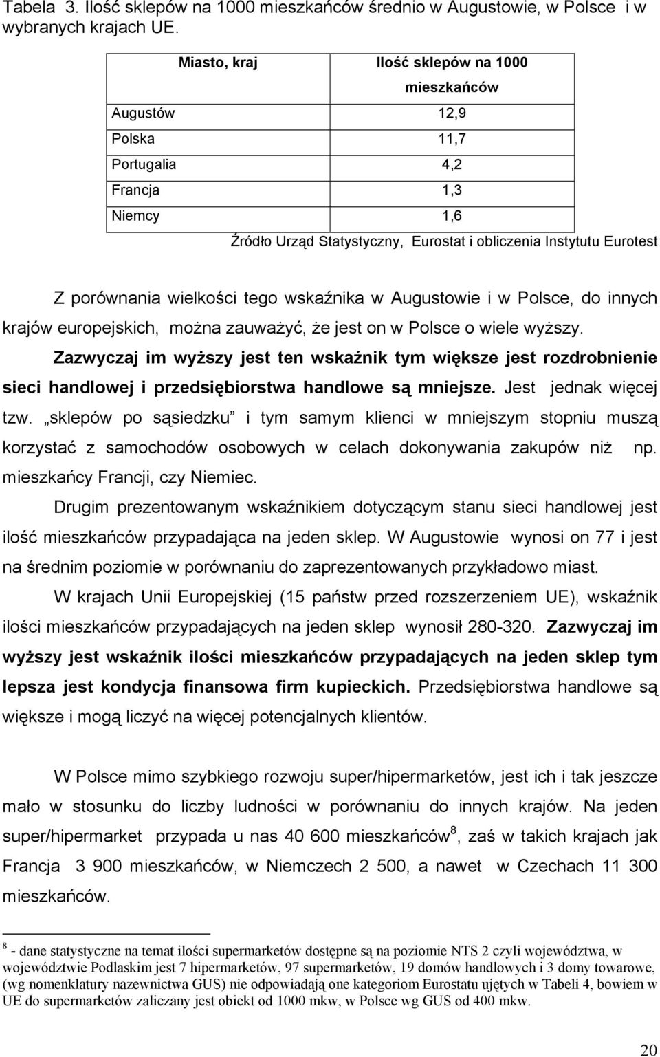 wielkości tego wskaźnika w Augustowie i w Polsce, do innych krajów europejskich, można zauważyć, że jest on w Polsce o wiele wyższy.