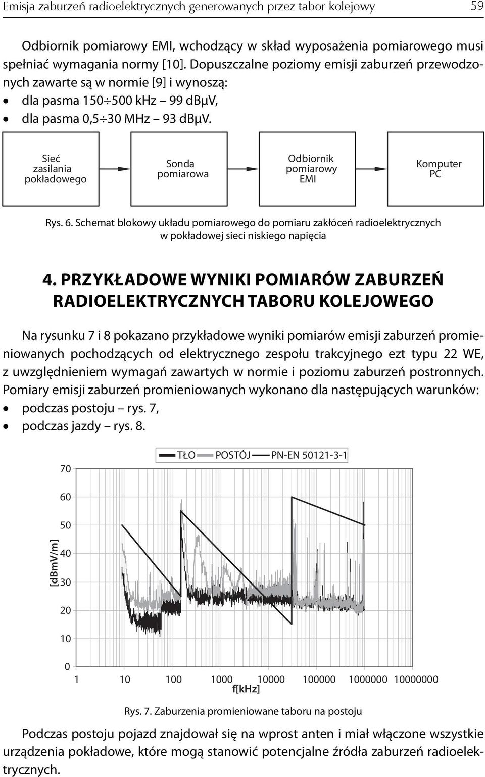 Sieć zasilania pokładowego Sonda pomiarowa Odbiornik pomiarowy EMI Komputer PC Rys. 6. Schemat blokowy układu pomiarowego do pomiaru zakłóceń radioelektrycznych w pokładowej sieci niskiego napięcia 4.