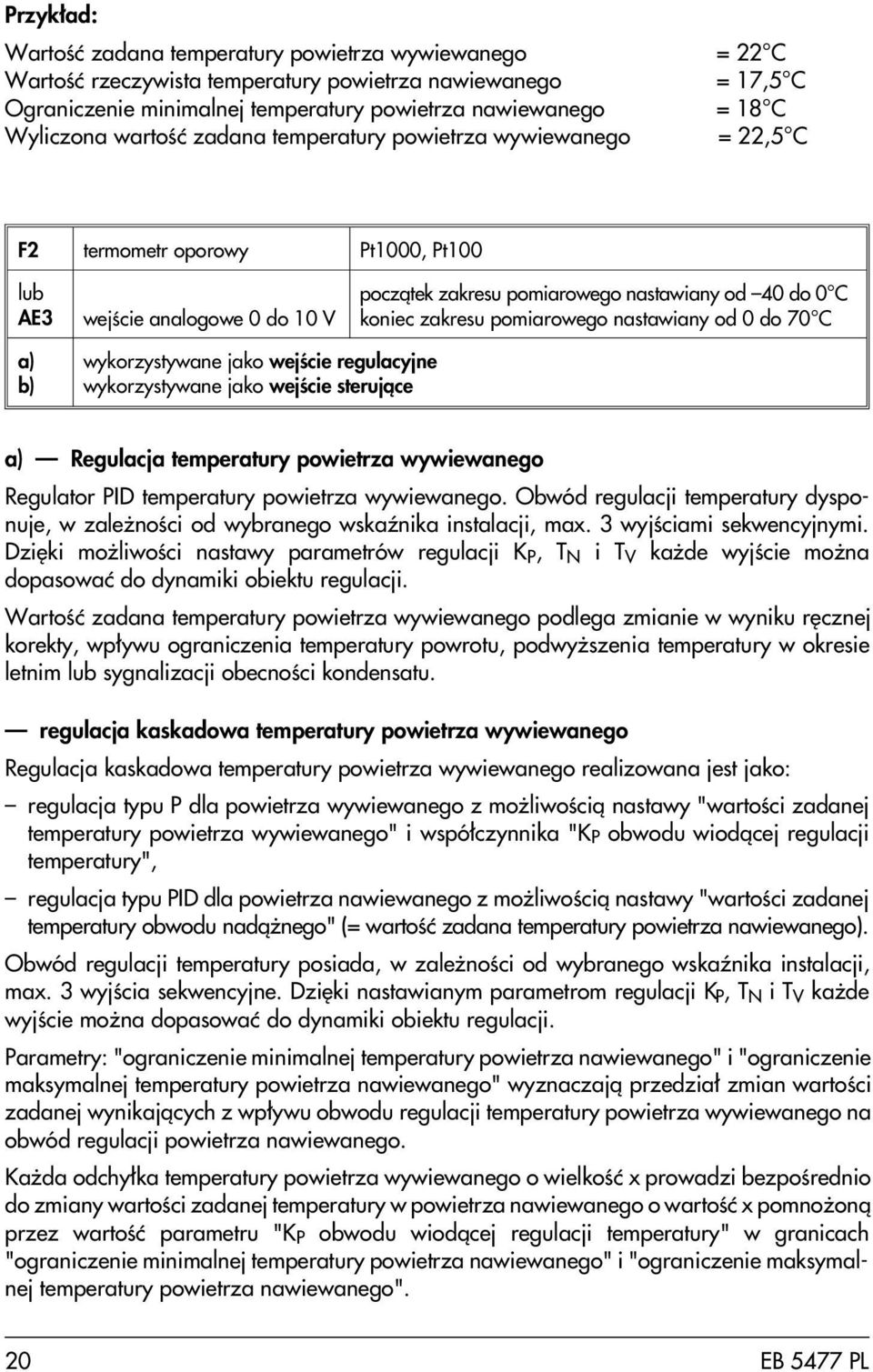 zakresu pomiarowego nastawiany od 0 do 70 C a) b) wykorzystywane jako wejœcie regulacyjne wykorzystywane jako wejœcie steruj¹ce a) Regulacja temperatury powietrza wywiewanego Regulator PID