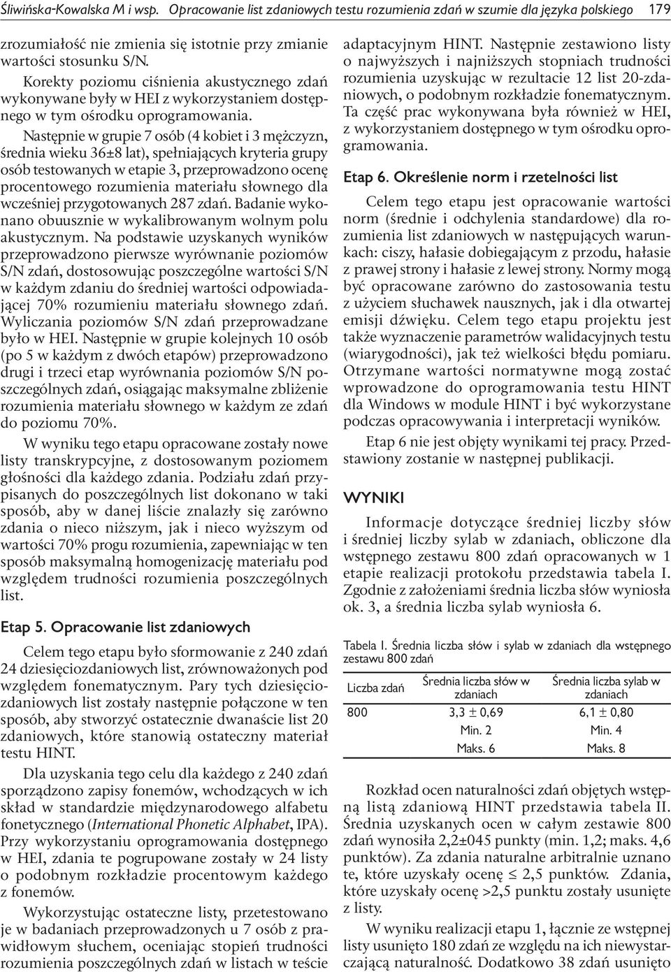 Następnie w grupie 7 osób (4 kobiet i 3 mężczyzn, średnia wieku 36±8 lat), spełniających kryteria grupy osób testowanych w etapie 3, przeprowadzono ocenę procentowego rozumienia materiału słownego