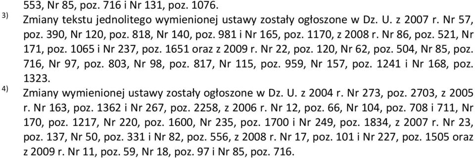 959, Nr 157, poz. 1241 i Nr 168, poz. 1323. Zmiany wymienionej ustawy zostały ogłoszone w Dz. U. z 2004 r. Nr 273, poz. 2703, z 2005 r. Nr 163, poz. 1362 i Nr 267, poz. 2258, z 2006 r. Nr 12, poz.